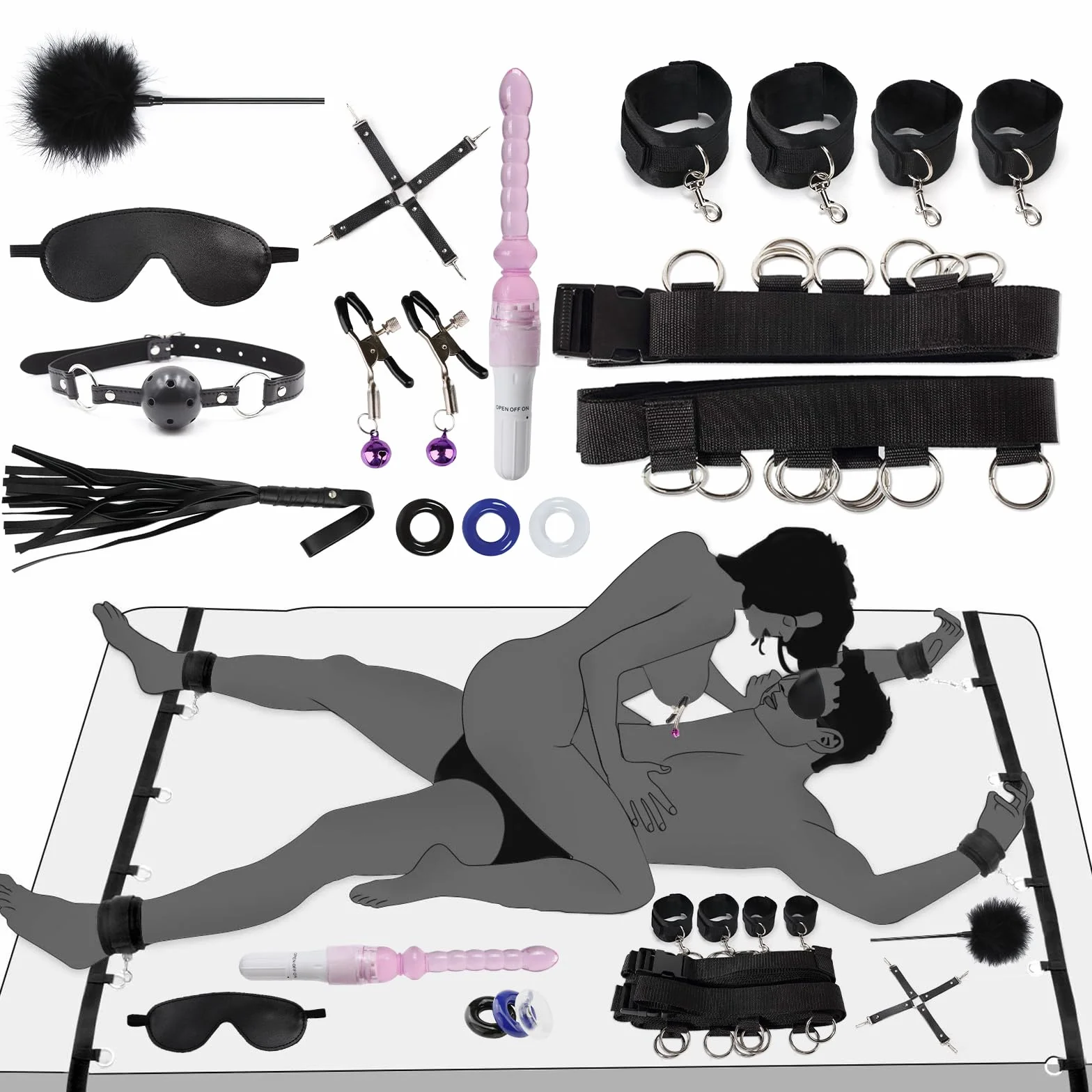 Set Bondage Sessuale SM Schiavitù Sex Toys Manette Butt Plug Giocattoli Erotici Coppie 14 Pezzi Nero
