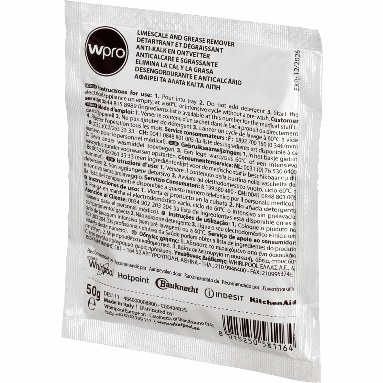 Hotpoint Disincrostante anti-calcare lavatrice lavastoviglie 12 bustine 50 g