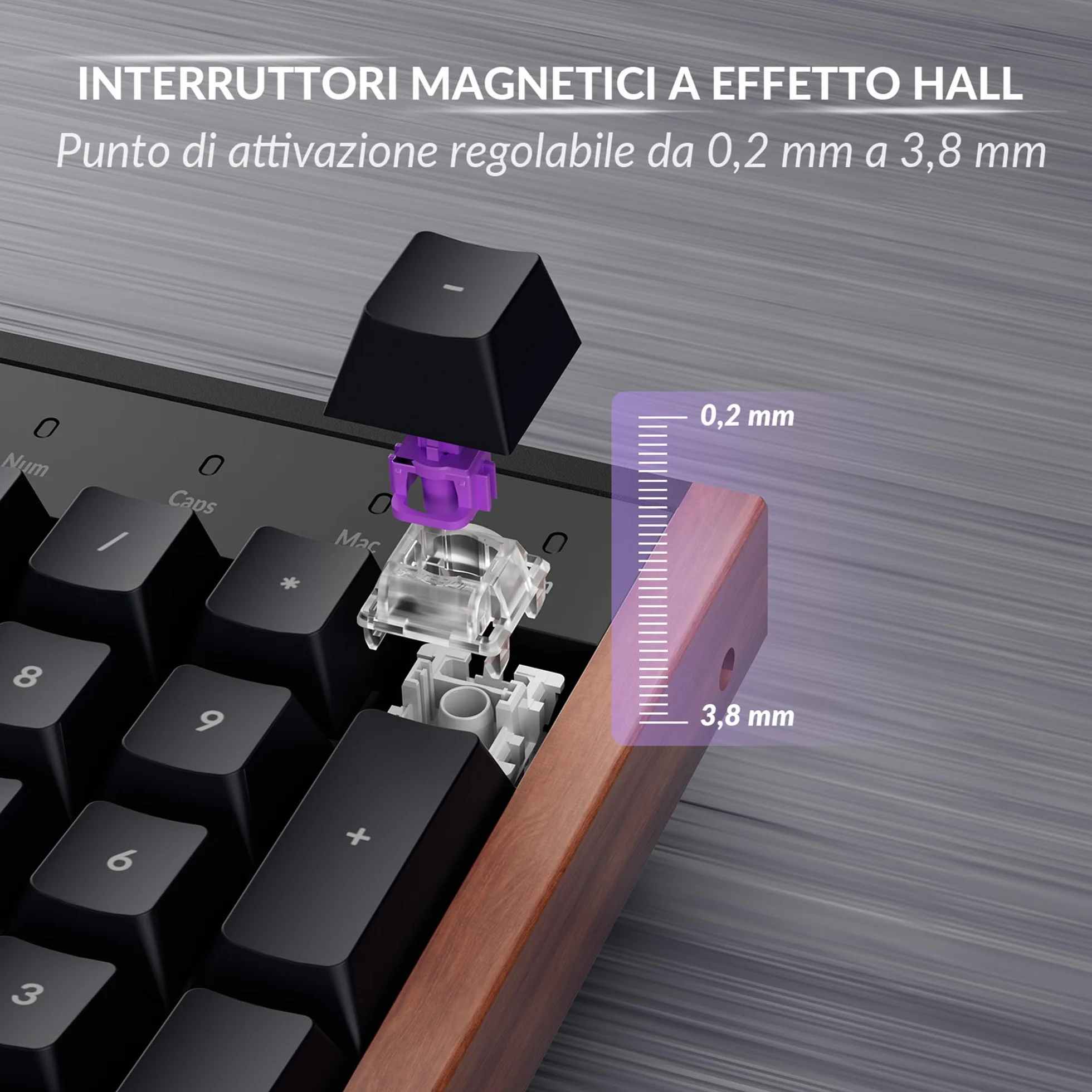 Keychron K10 HE Tastiera Wireless Magnetici Layout Italiano ISO 2.4GHz Bluetooth 5.2 Alluminio Legno RGB Interruttori Effetto Hall