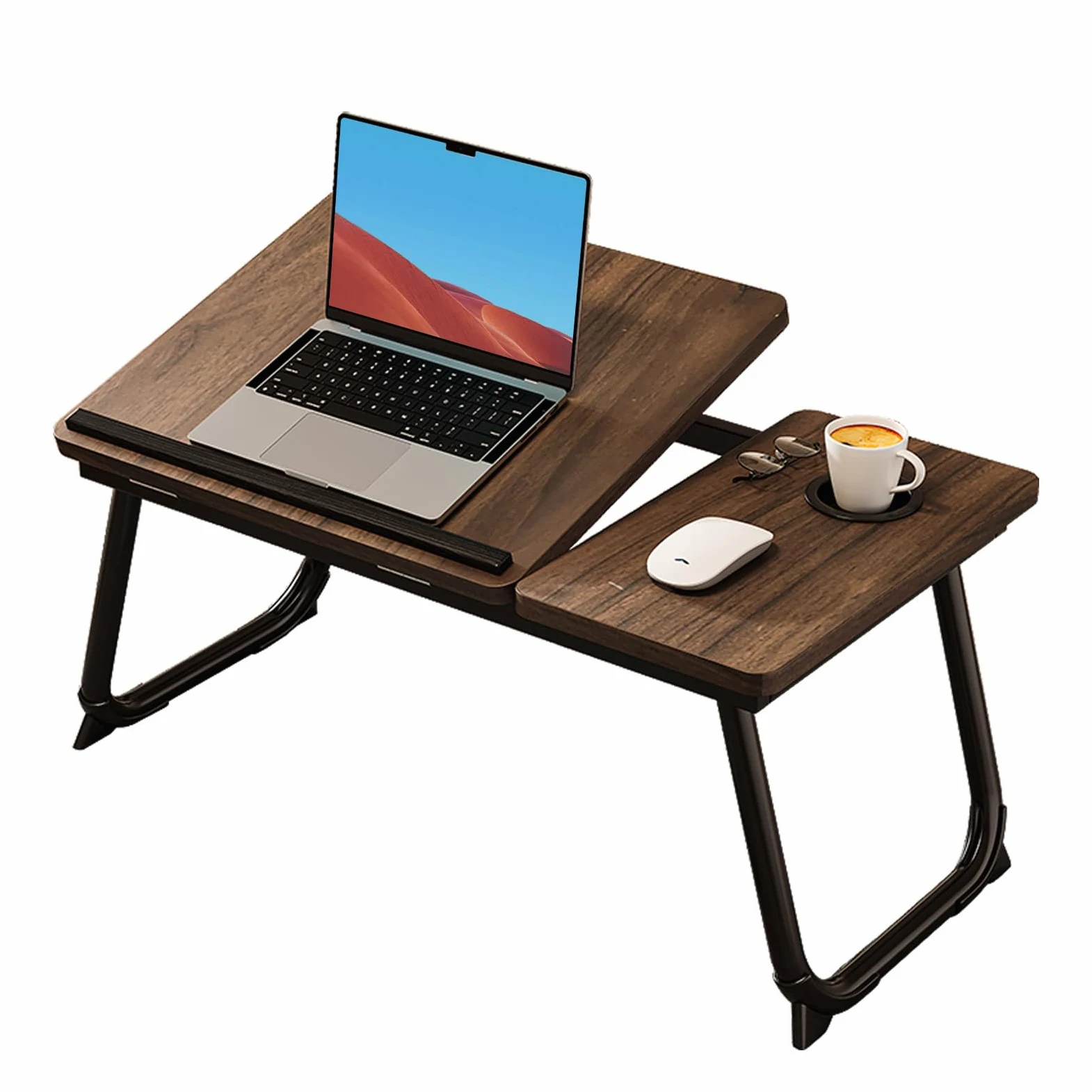 Tavolo per computer portatile da letto, pieghevole, tavolo da letto per laptop, tavolo per notebook, vassoio da letto, vassoio per la colazione, tavolo da letto pieghevole, lapdesk, marrone