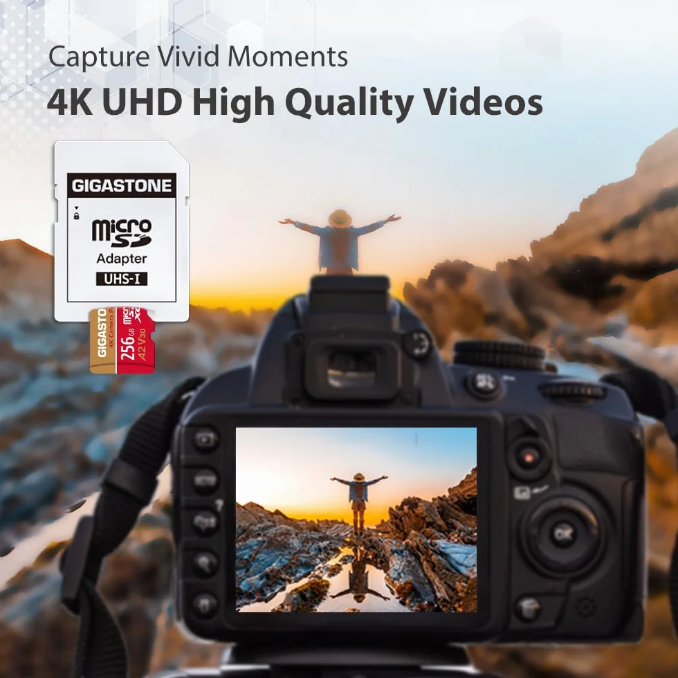 【Recupero dati gratuito per 5 anni】GIGASTONE 256 GB Scheda di Memoria, Camera Pro, Velocità fino a 100/60 MB/s, per Gopro, DJI, Insta360, 4K Video, A2 V30 U3 MicroSDXC con Adattatore