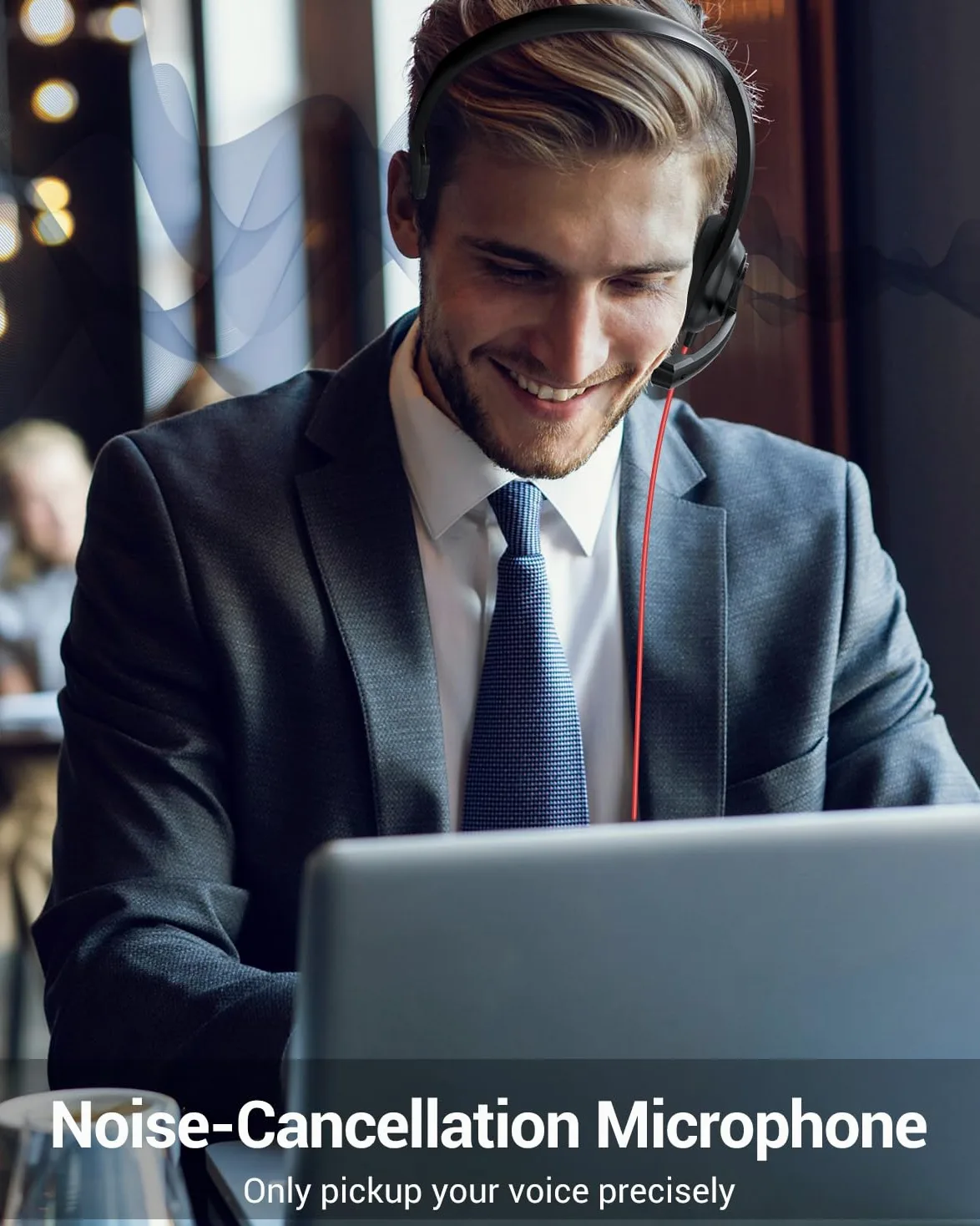 NUBWO HW02 - Cuffie USB con microfono con cancellazione del rumore e controllo in linea, super leggere, ultra confortevoli, per computer portatili, PC, cuffie per call center da ufficio cablate per