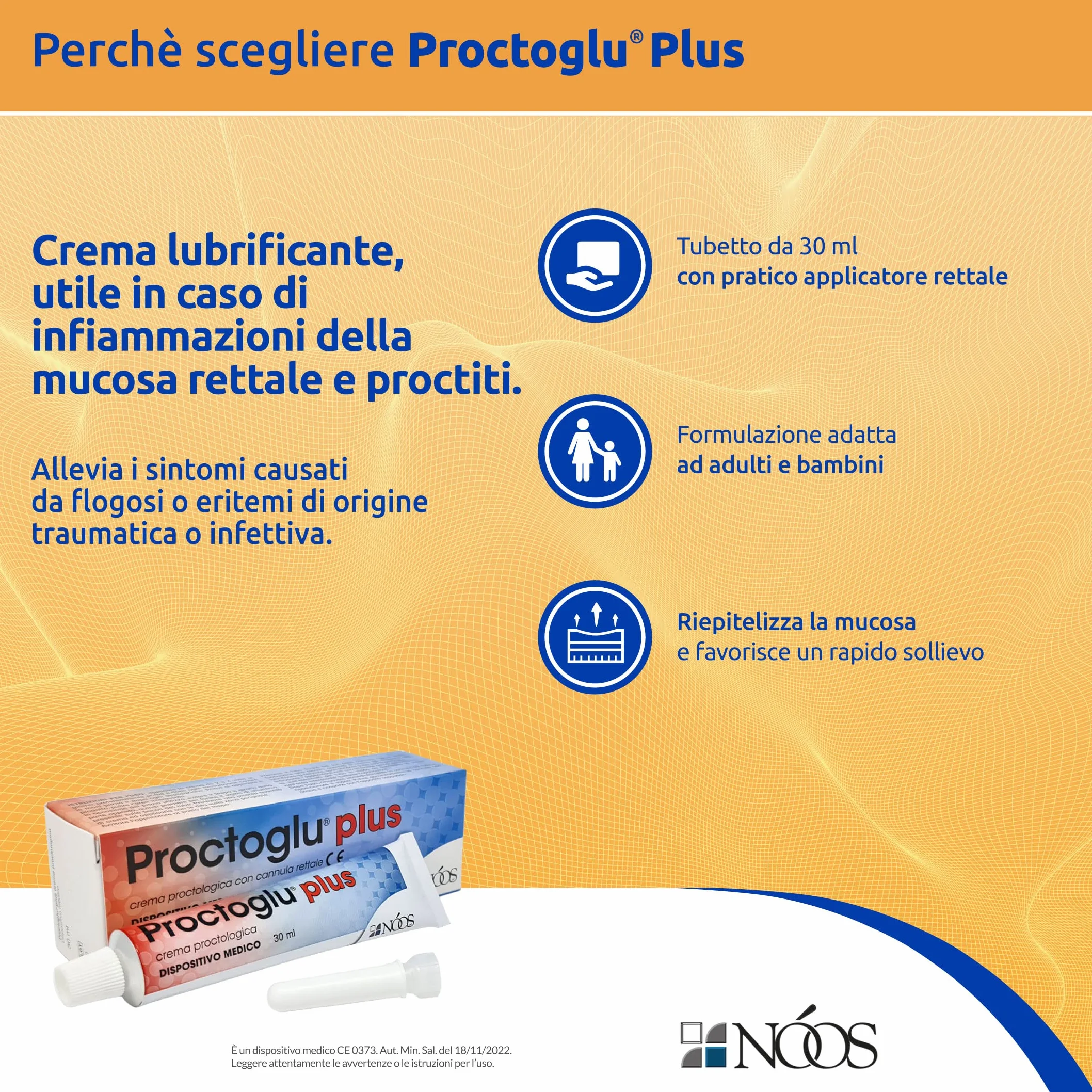 Nóos Proctoglu Plus Crema Emorroidi e Ragadi 30ml Pomata Emorroidi Esterne e Interne con Applicatore Rettale