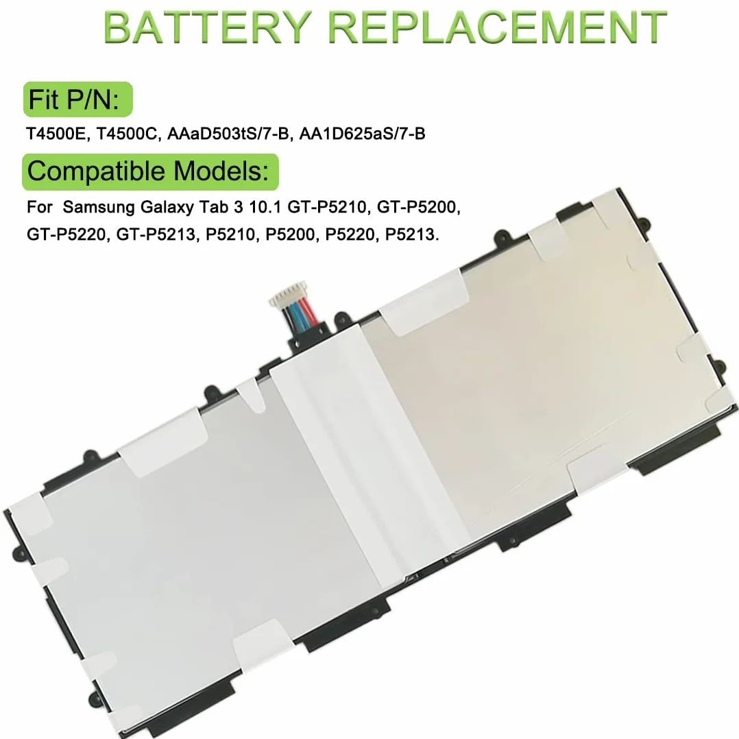 XITAIAN T4500E T4500C Batteria di Ricambio per Samsung Galaxy Tab 3 10.1 GT-P5200 (3G & WiFi) GT-P5210 (WiFi) GT-P5220 (LTE, 3G & WiFi) GT-P5213 P5210 P5200 P5220 P5213 3.8V 6800mAh
