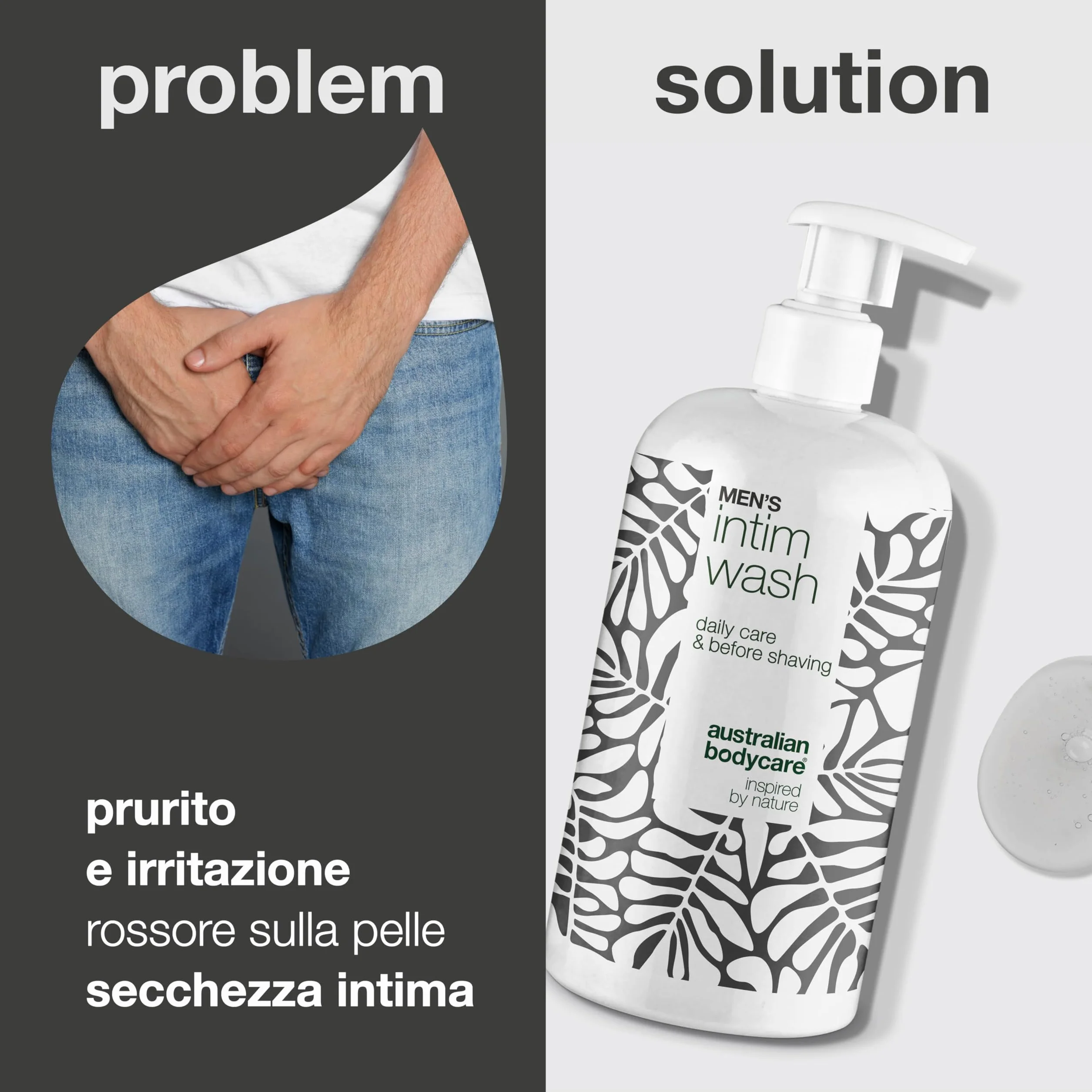 Gel detergente intimo per uomini 500ml contro irritazioni prurito odori con 4-terpineolo olio di tè e glicerina