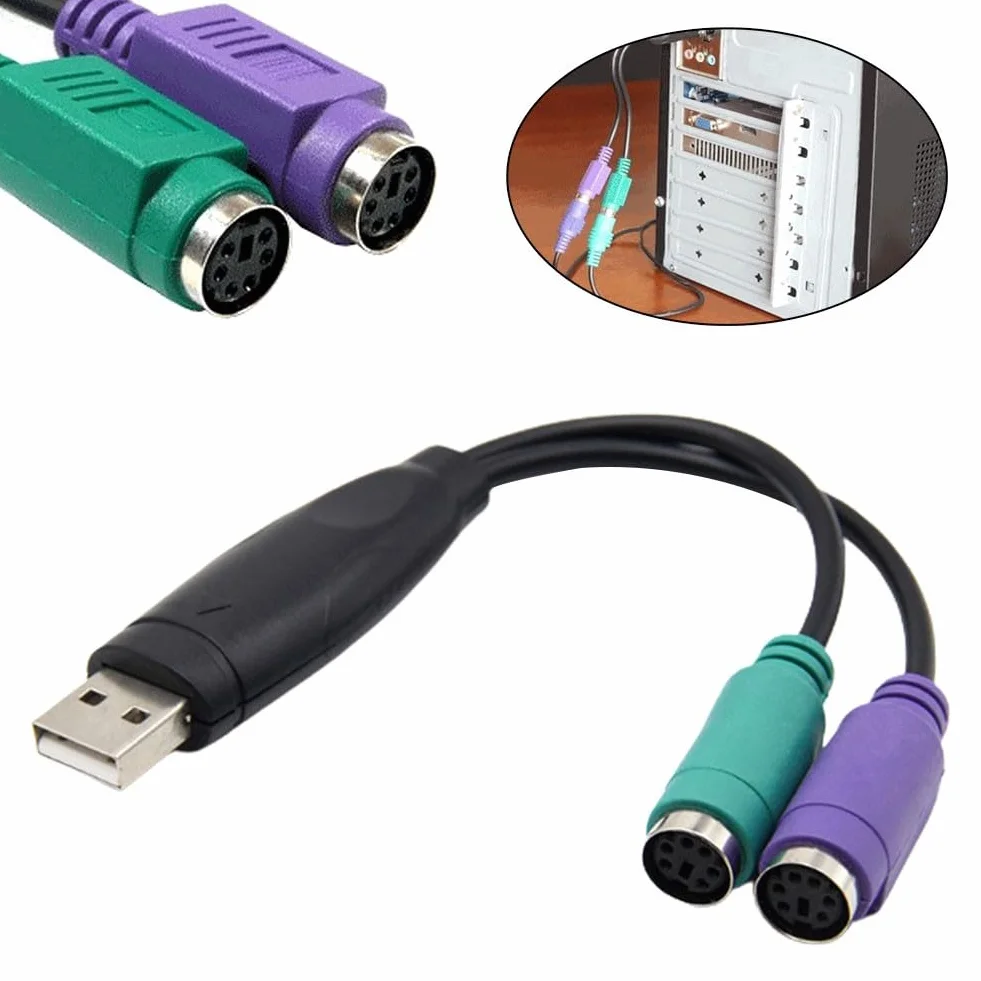 Adattatore da USB a PS/2, convertitore da PS/2 a USB, adattatore mouse per tastiera per PC, laptop, supporta commutazione KVM, Plug and Play, cavo da 15 cm, nero