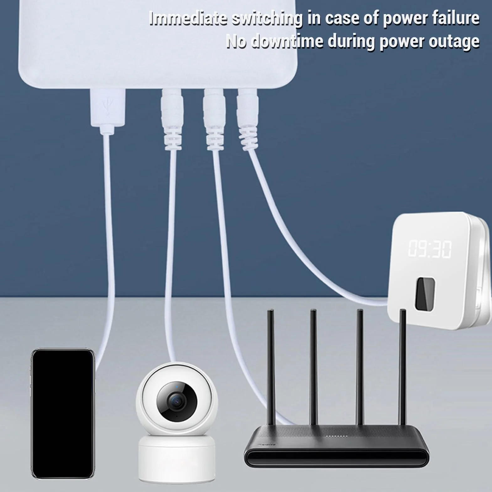 UPS Batteria Backup 6000Mah Alimentazione Ininterrotta con Indicatore LED Intelligente 5V 9V 12V Uscita più Protezioni Emergenza Potenza di Emergenza (Spina europea)