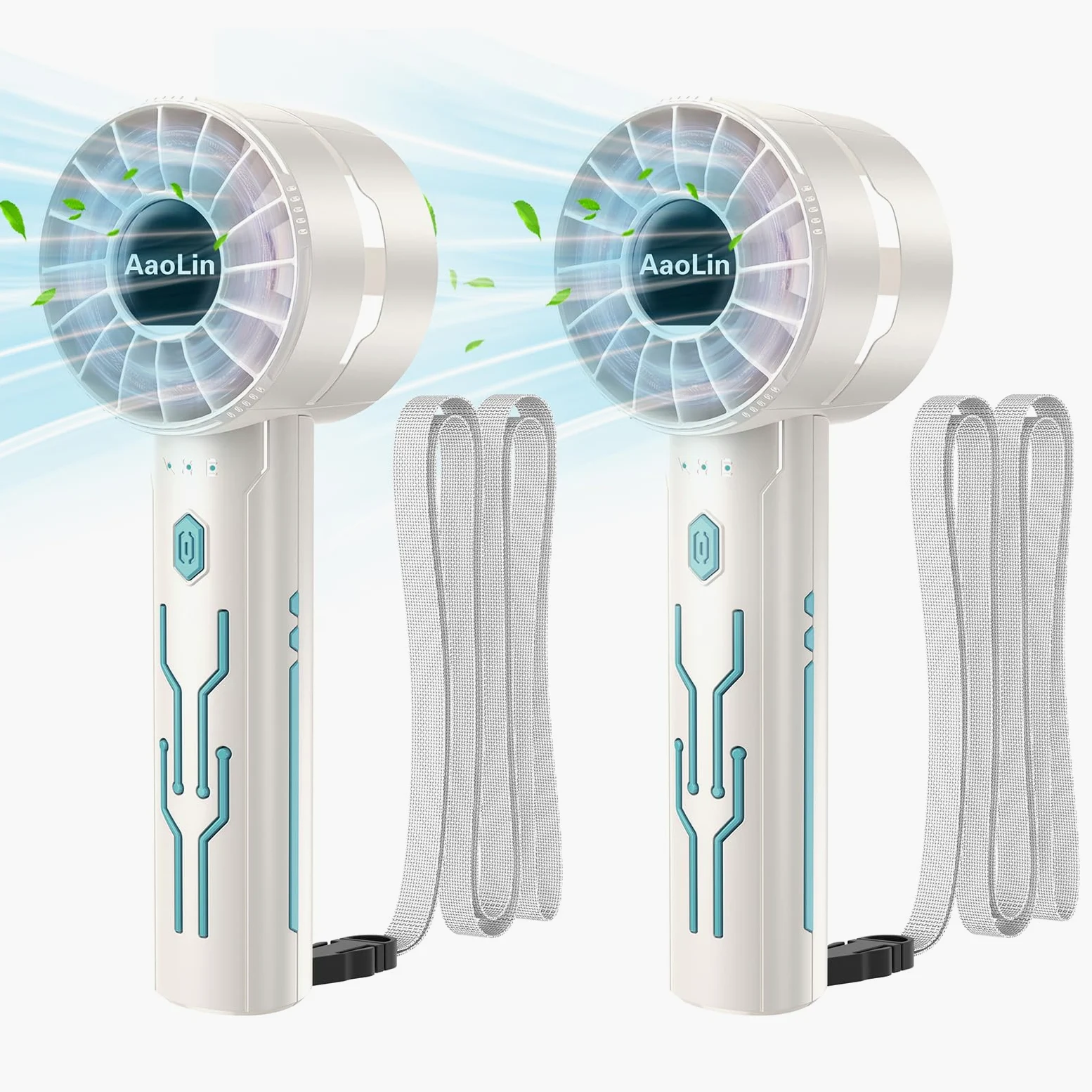 Confezione da 2 mini ventilatori portatili (motore ad alta velocità da 7000 giri/min, durata della batteria 4-16 ore), ricaricabili tramite USB, 4 velocità, potente vento per estate/vacanze/viaggi,
