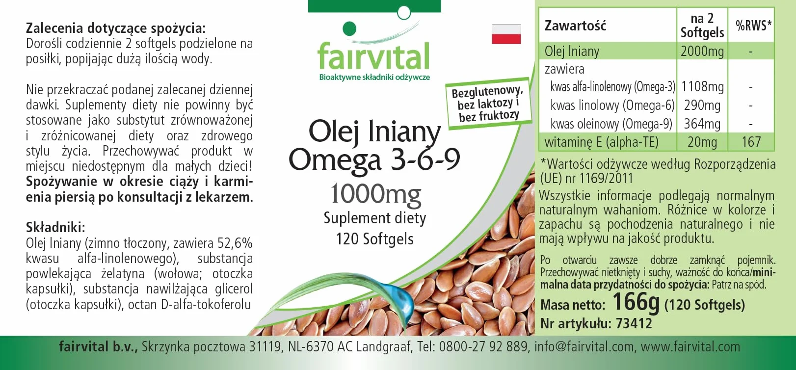 Fairvital Omega-3-6-9 Capsule, 2000 mg di Olio di Semi di Lino, 120 Softgel