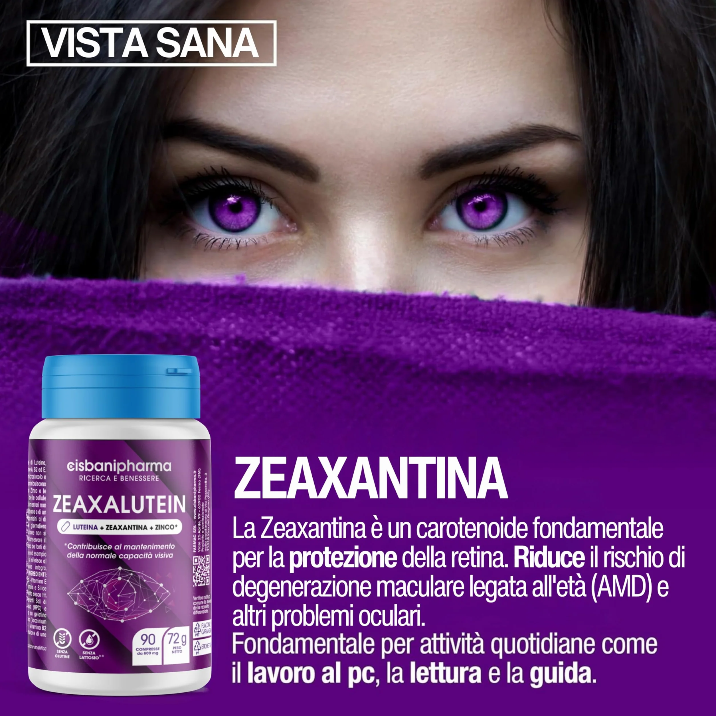 CISBANI PHARMA Luteina e Zeaxantina 800mg Integratore Occhi Vista Antiossidante 90 Compresse
