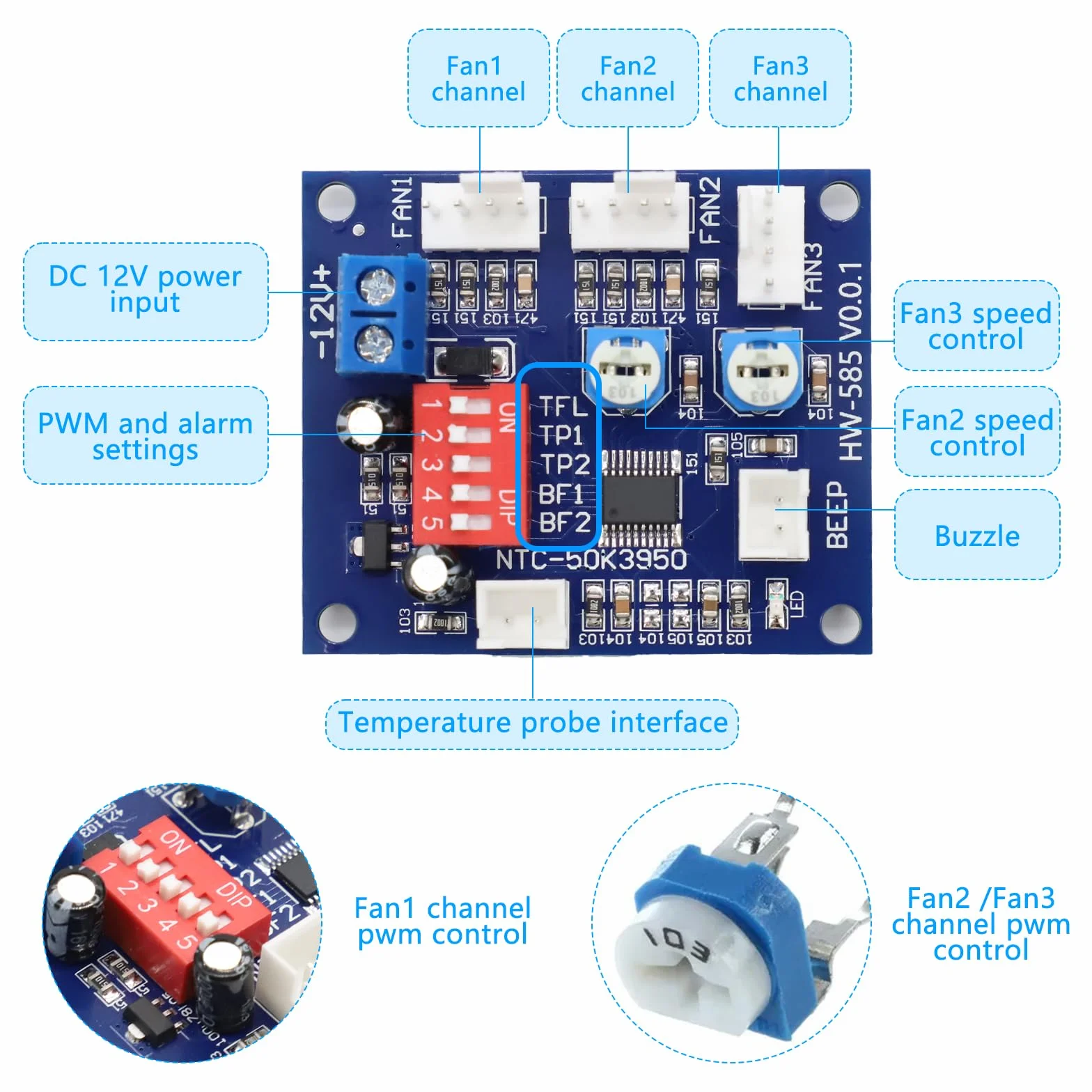 Modulo sensori PC PWM DC 12V 4 fili termostato regolatore velocità temperatura