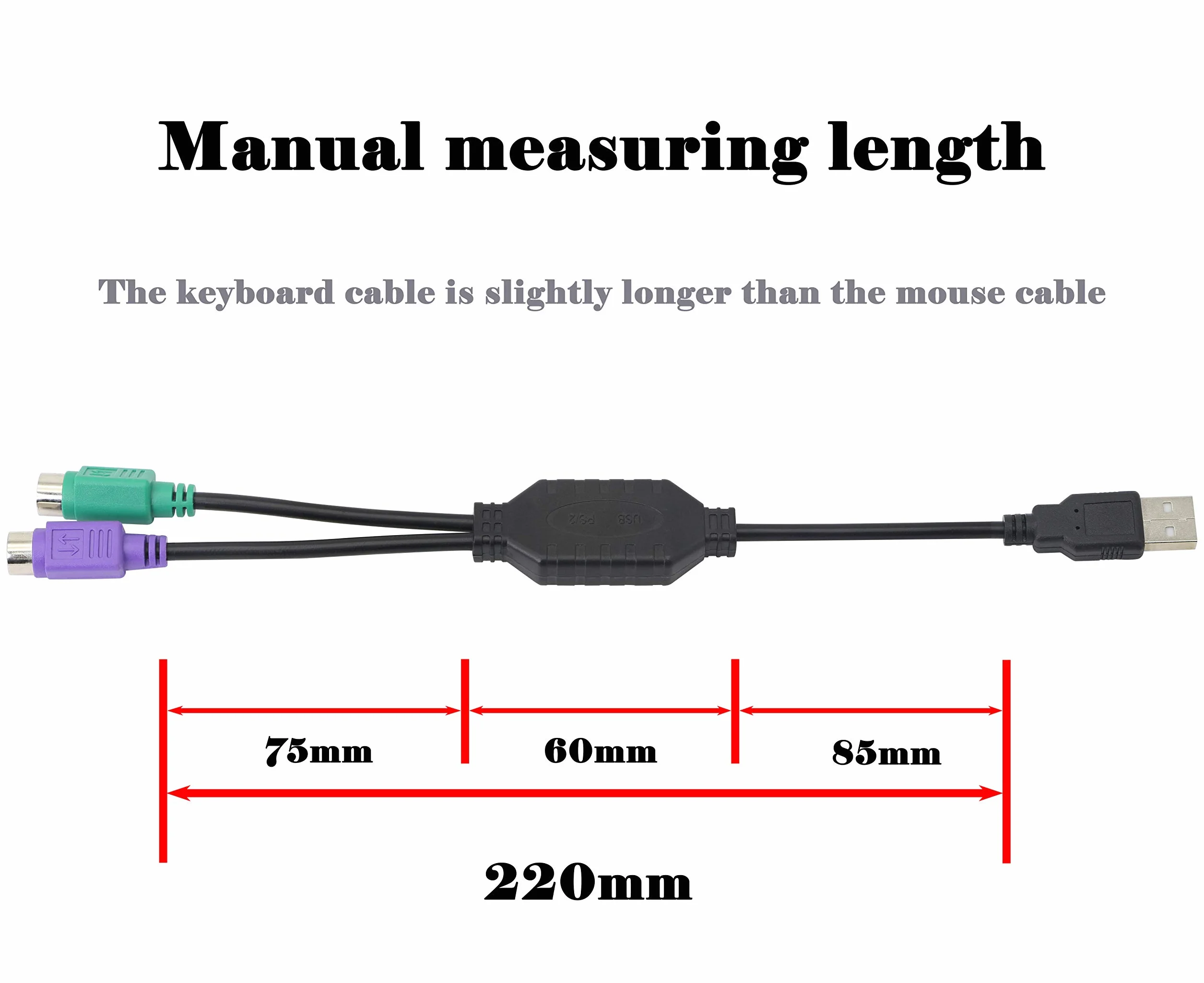 HONGLEI USB cavo a PS2 spina attiva doppio PS2 adattatore per tastiera e mouse - nero