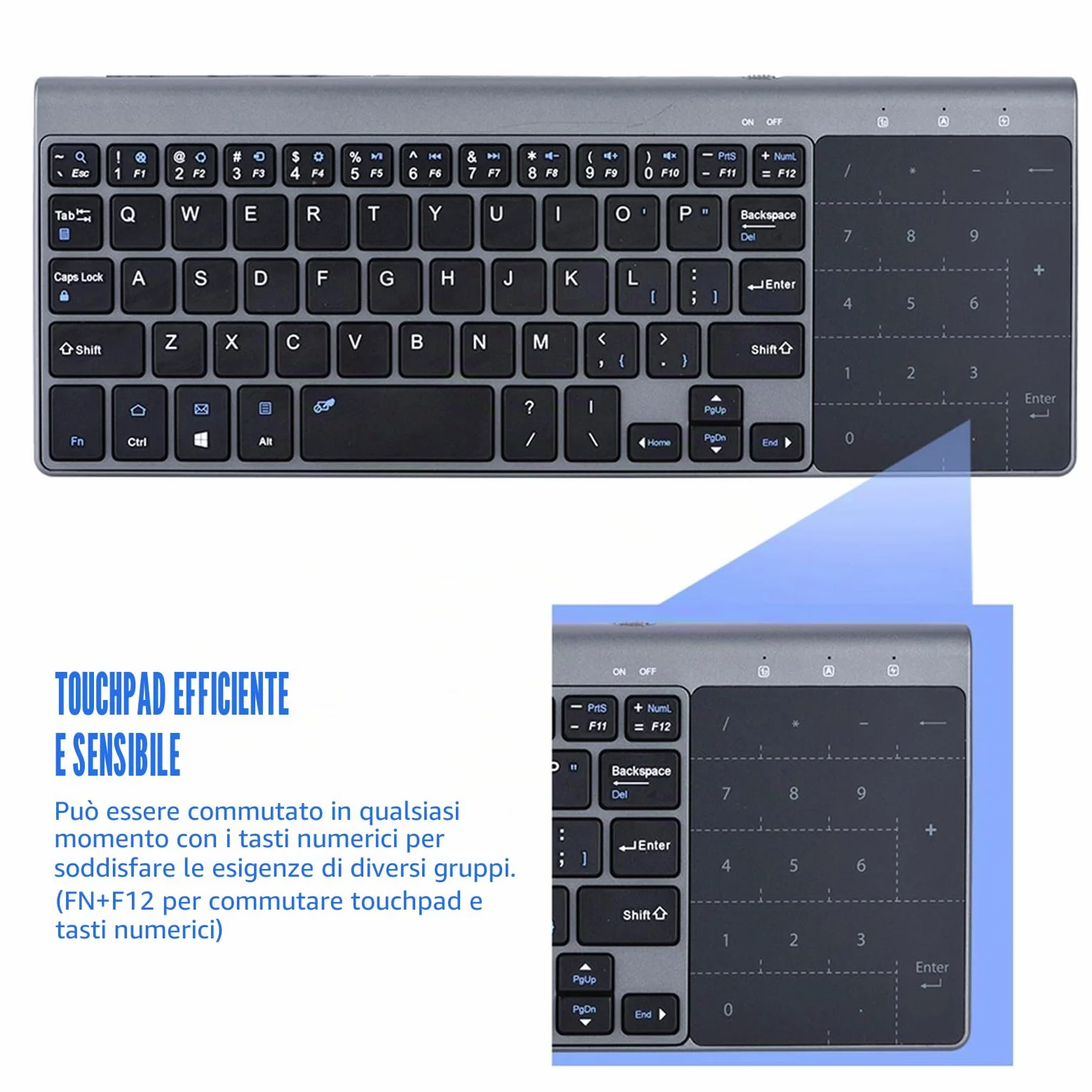 Zerone Mini Tastiera Wireless 2.4Ghz con Touchpad Tastierino Numerico Tastiera Portatile Ultrasottile Mouse Combo per PC Laptop Smart TV HTPC Android
