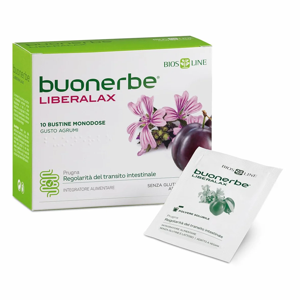 BIOS LINE Buonerbe LiberaLax Integratore Alimentare Intestino Pigro 10 Bustine x 5g Gusto Agrumi