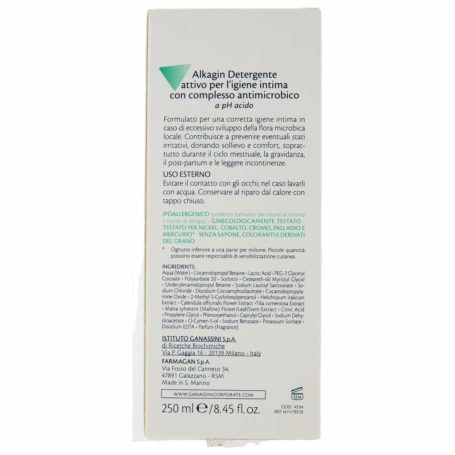 Alkagin Detergente Intimo Antimicrobico pH Acido 250ml