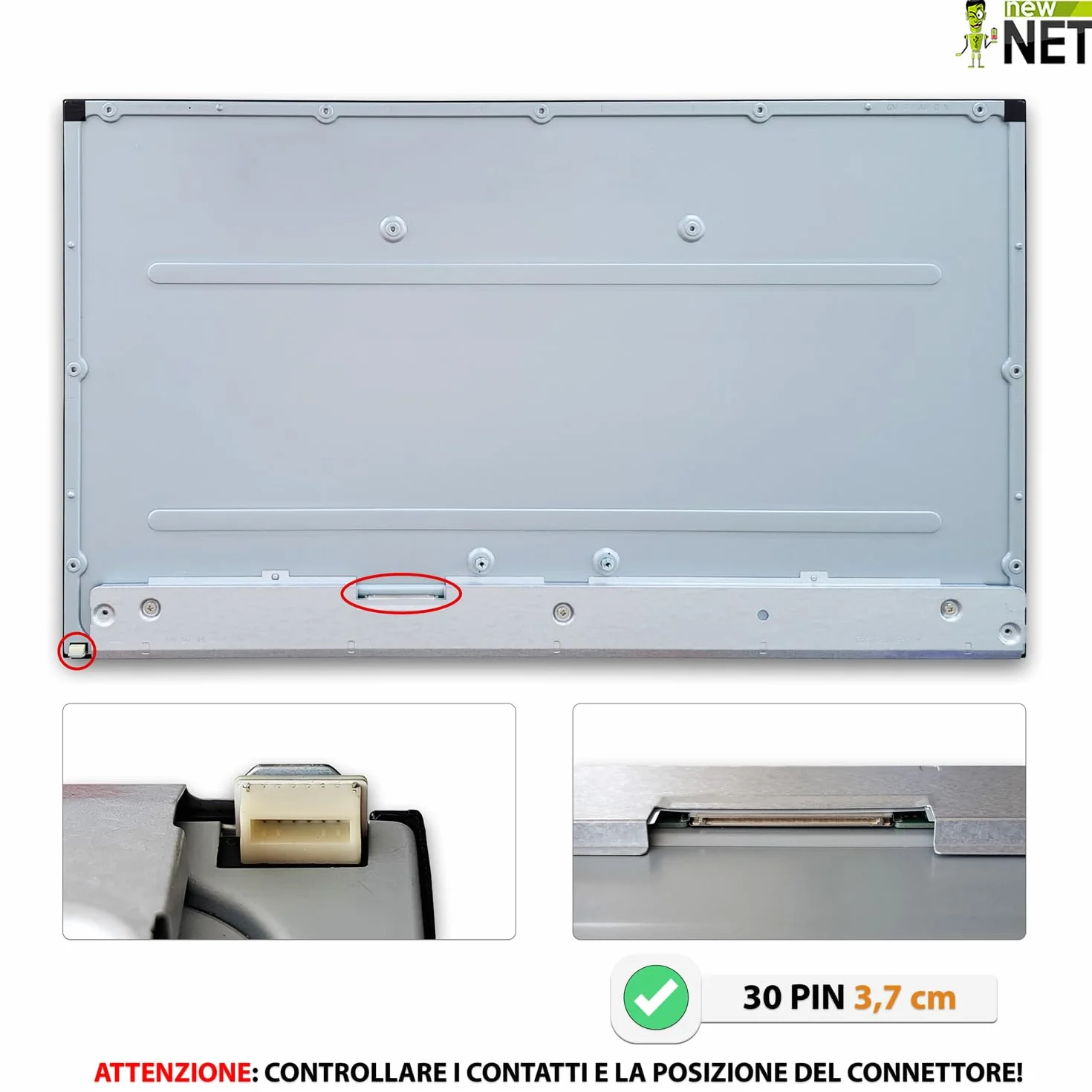 new net - Pannello Schermo Display LCD IPS Compatibile con ASUS all-in-One V241DA, V241DAK, V241DAT, V241E, V241EAK, V241EPK, V241F, V241FAK [23.8 Pollici - Full HD - 30 Pin - No Touch]