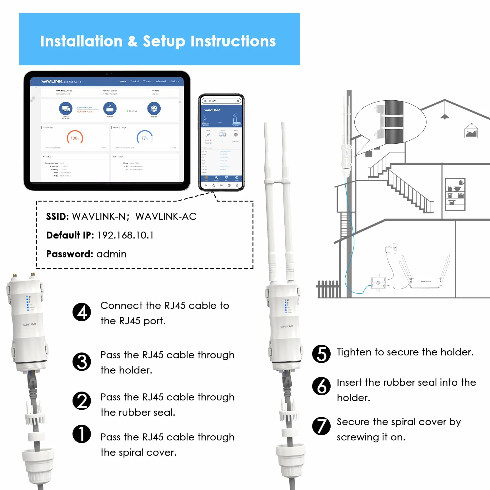 WAVLINK AC600 Dual Band - Ripetitore esterno WiFi, punto di accesso wireless, ripetitore/modalità Ap/Router/WISP, 2,4 GHz 150 Mbps + 5 GHz 433 Mbps, modello di PoE passivo, 100 m+,bianco