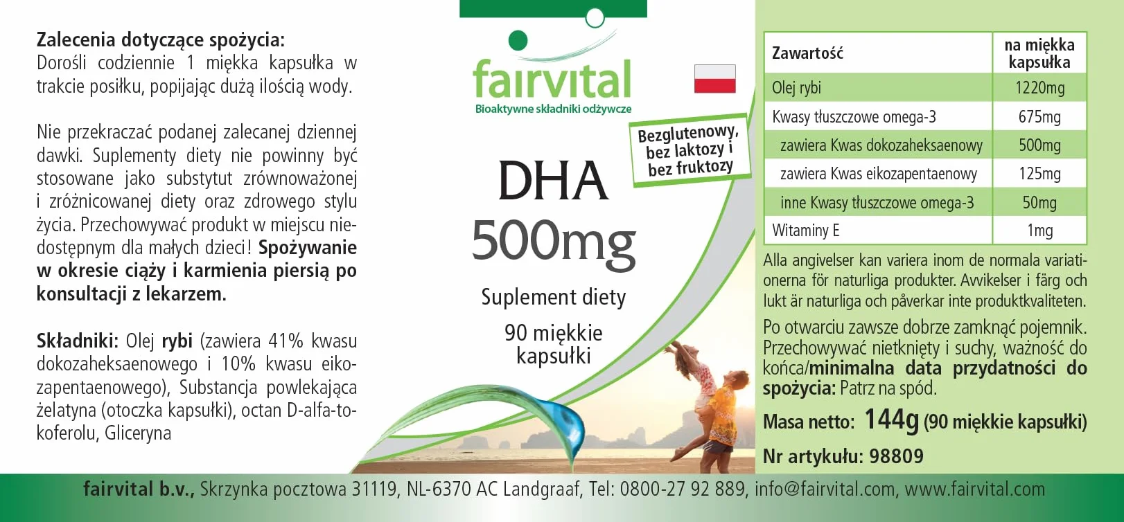 Fairvital Capsule DHA 500 mg 90 softgel Olio di Pesce Alto Dosaggio