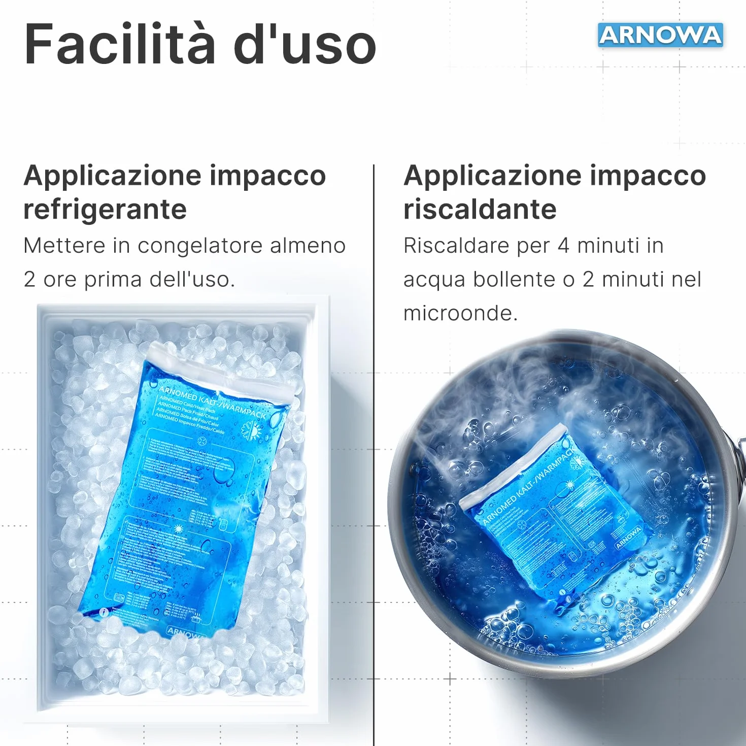 ARNOMED® impacchi freddi riutilizzabili in gel 12x29cm, caldi e microonde