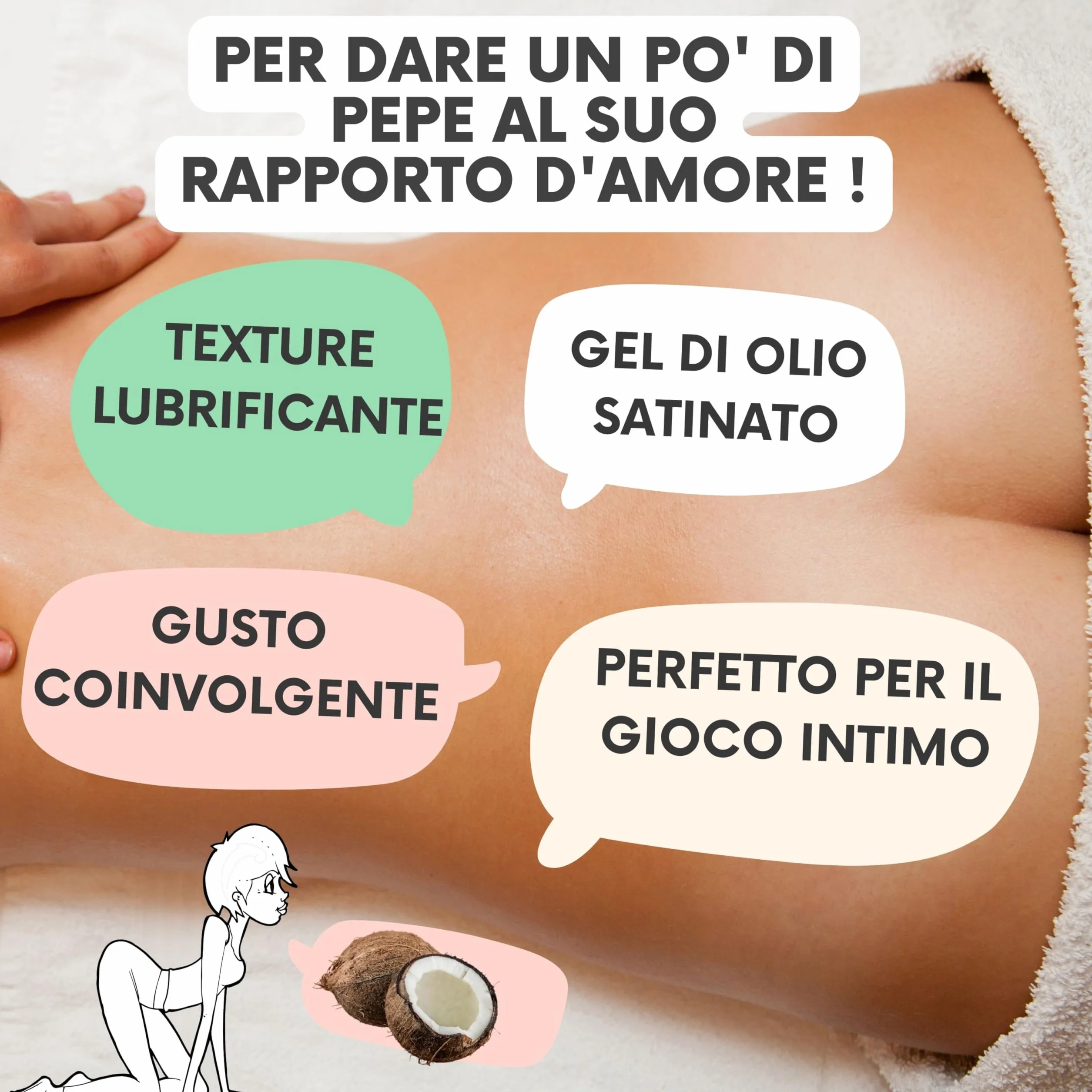 Olio lubrificante intimo al cocco biologico 100% naturale per massaggi