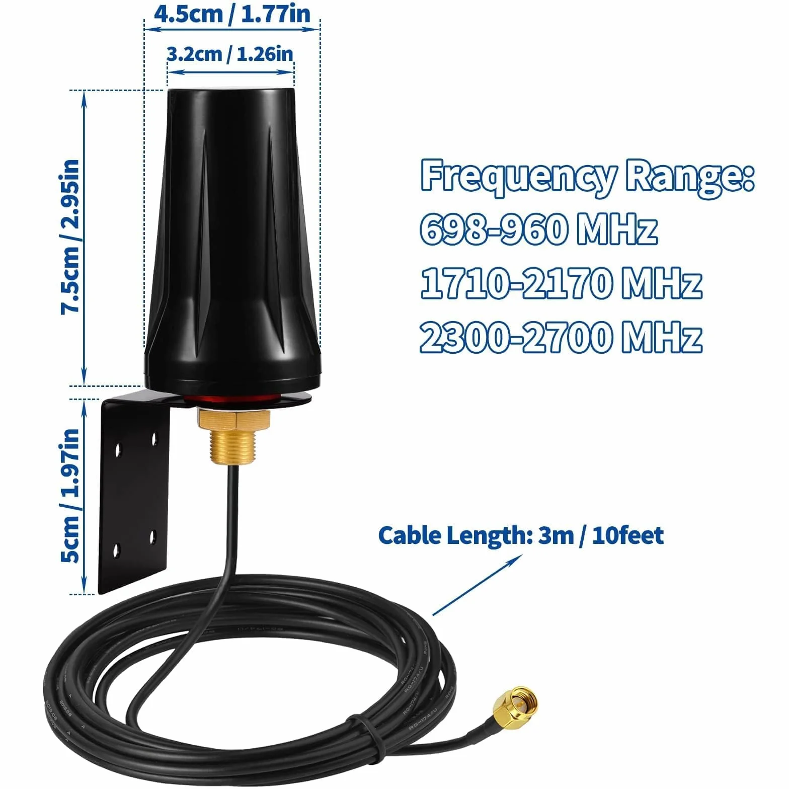 Bingfu Antenna 4G LTE Esterna 5 dBi SMA Maschio Impermeabile Montaggio a Parete con 3 m Cavo per GSM 4G LTE Router Cellulare Gateway Modem Fototrappola Fotocamera da Caccia Monitor Energia