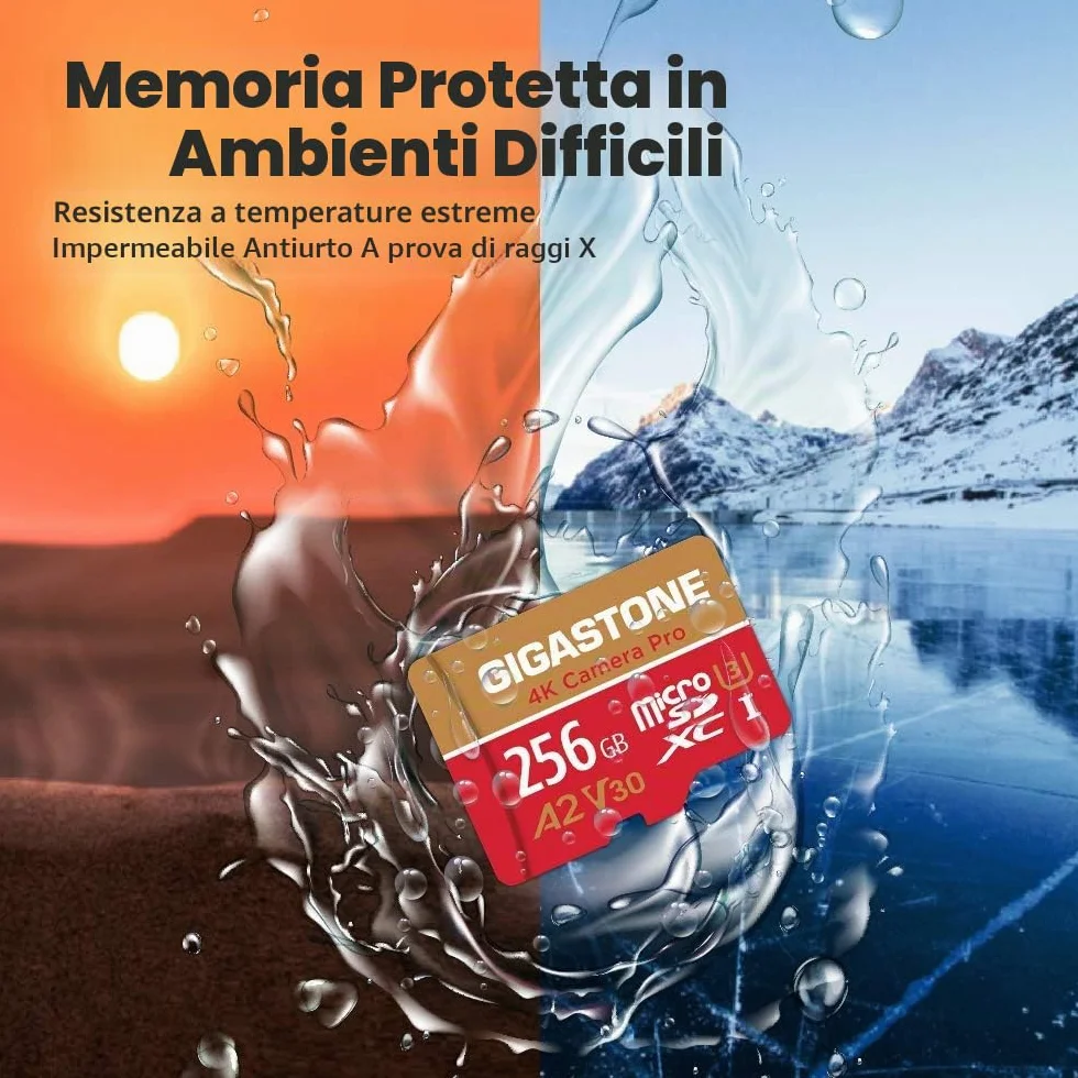 【Recupero dati gratuito per 5 anni】GIGASTONE 256 GB Scheda di Memoria, Camera Pro, Velocità fino a 100/60 MB/s, per Gopro, DJI, Insta360, 4K Video, A2 V30 U3 MicroSDXC con Adattatore