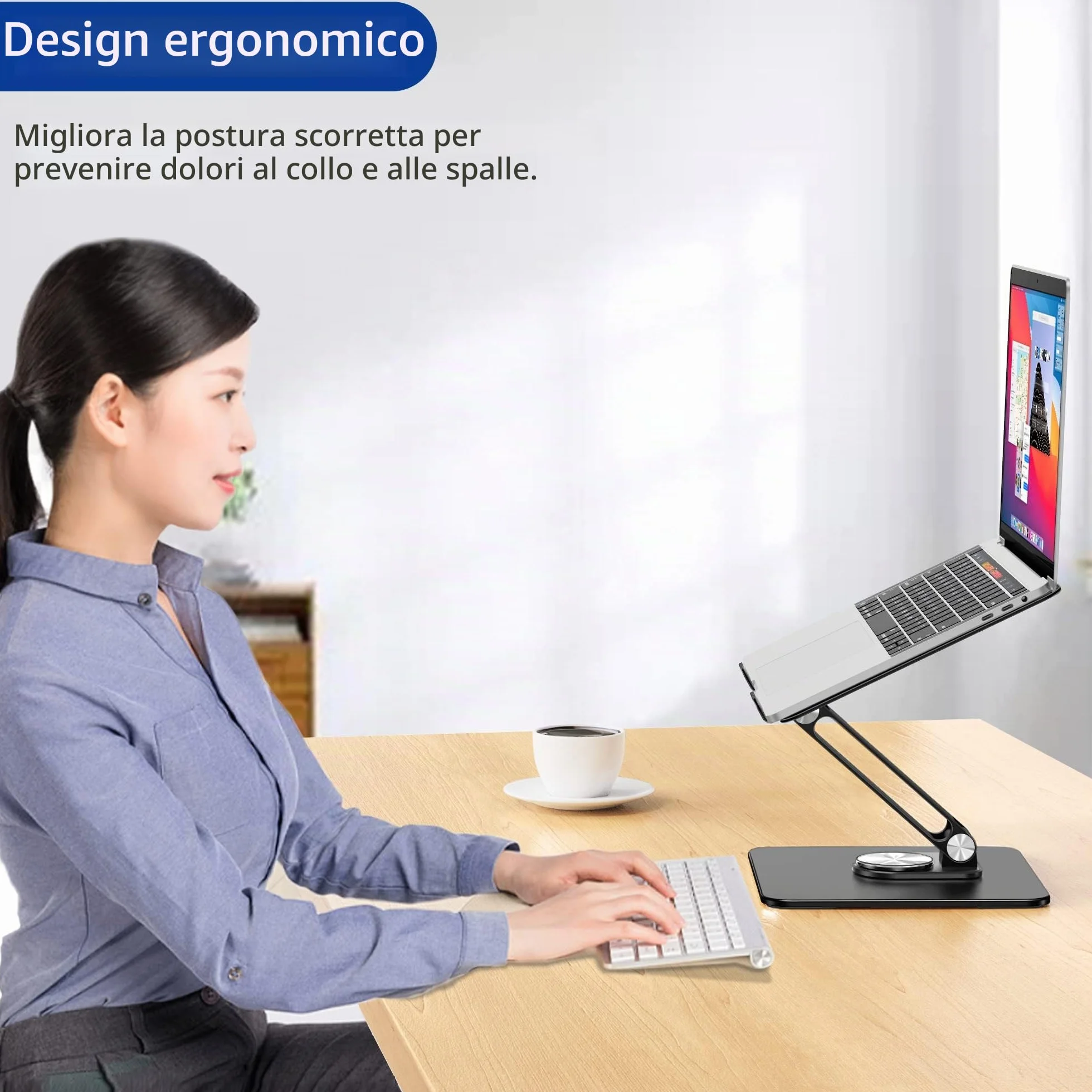 BESIGN LSX7 Supporto PC Portatile con Base Girevole a 360°, Supporto per Portatile Ergonomico, Supporto per Laptop Compatibile con Portatili da 10-15.6" (Nero)