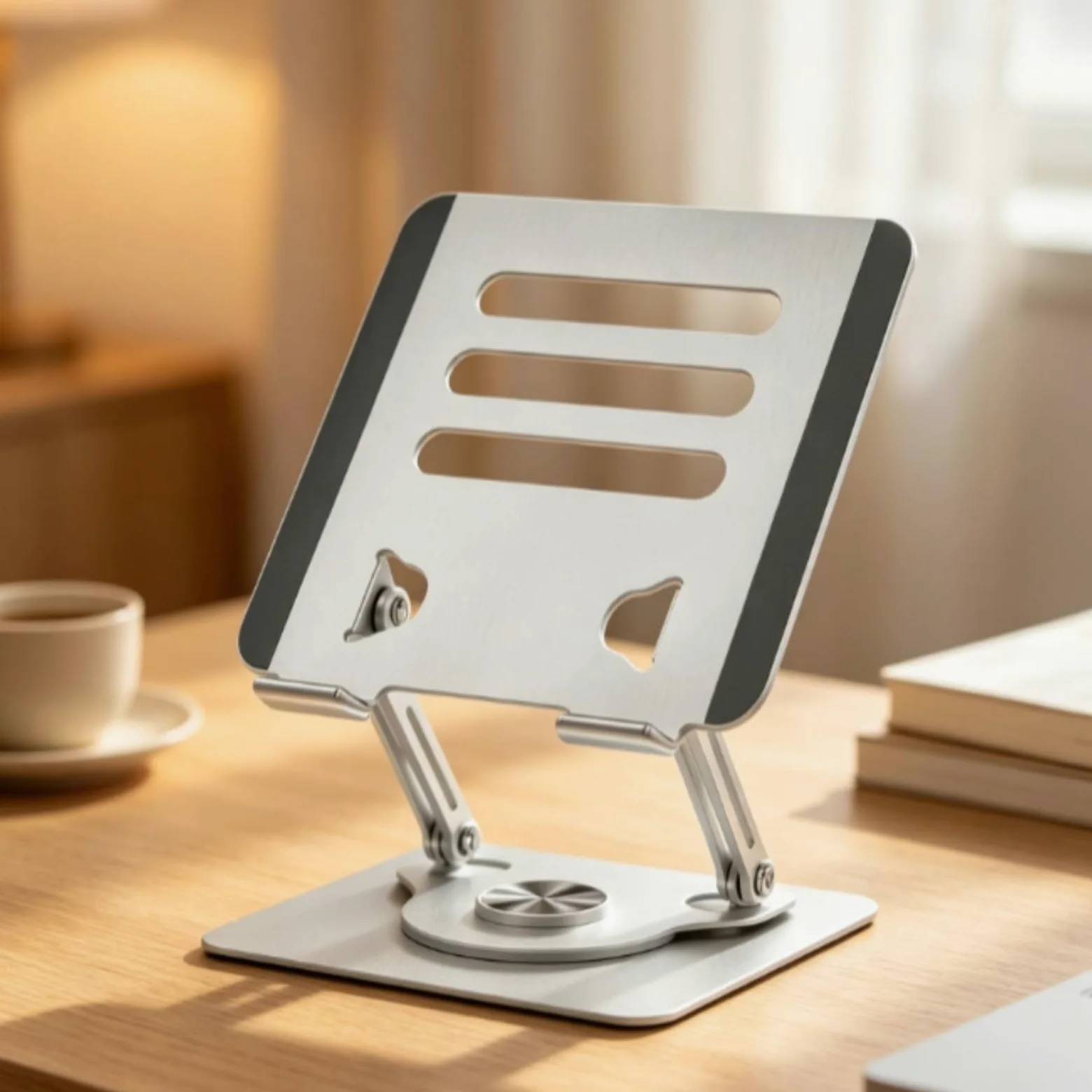 Supporto di Raffreddamento per Laptop in, Argento, Pieghevole, Rotazione A 360 Gradi, Supporto Per Laptop In Lega Di Acciaio