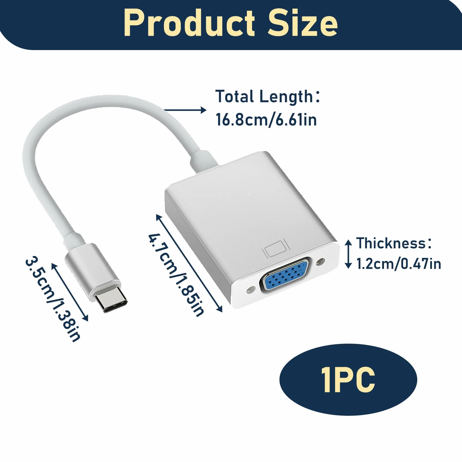 Adattatore USB C a VGA Maschio Femmina Compatibile Thunderbolt 3 per MacBook Pro iPad Pro Samsung Galaxy S23