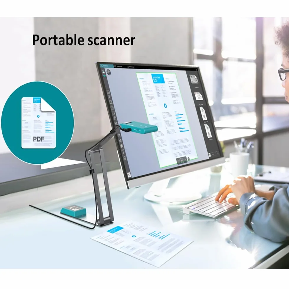 Iriscan Visualizer Webcam per documenti v7: 4K UltraHD-13MP, 4 in 1, visualizzatore, scanner A3, scanner documenti, videoconferenza, microfono intelligente, autofocus, LED, USB WinMac