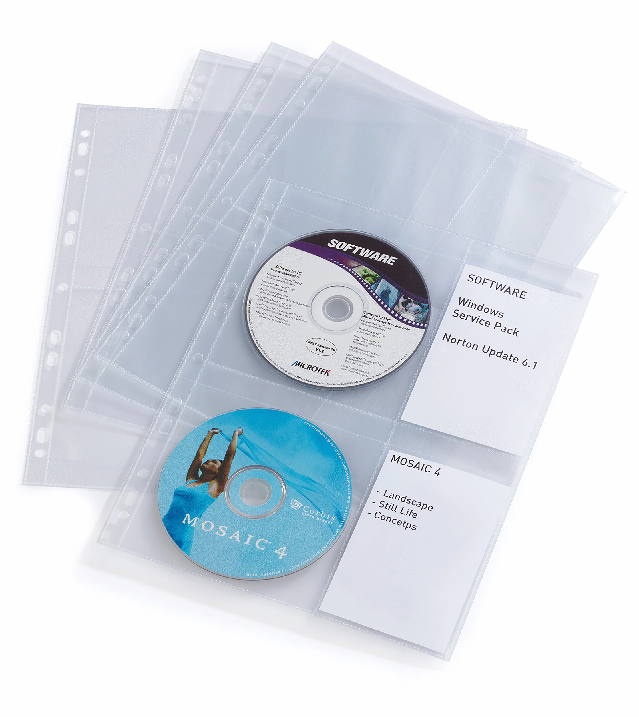Durable 523819 - CD/DVD Cover Light M, busta per 4 CD/DVD, foratura per archiviazione, porta etichetta, trasparente, confezione da 10 pezzi