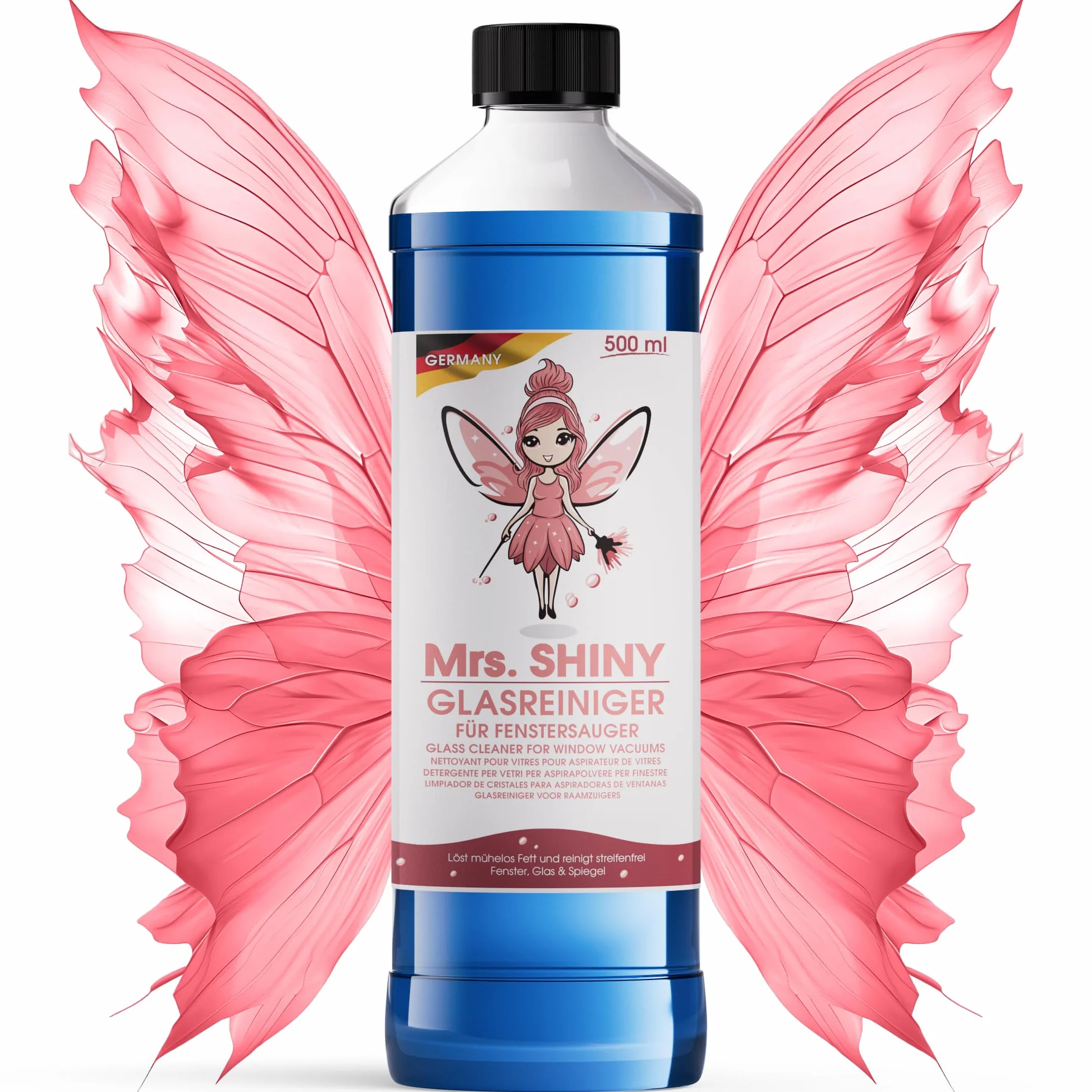 MRS. SHINY Detergente per Vetri per Aspiragocce 500ML Senza Risciacquo Formula Senza Schiuma Brillantezza Perfetta Senza Aloni