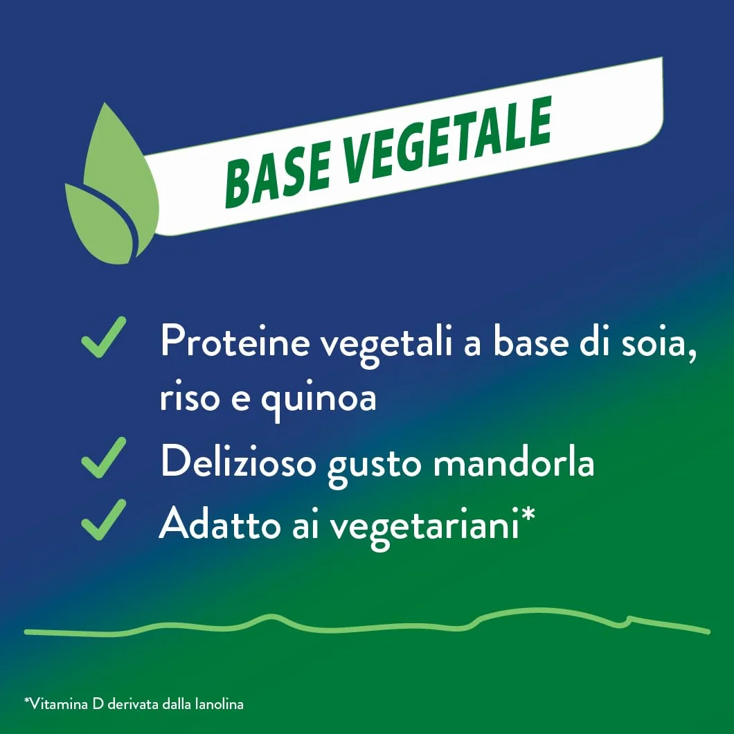 Integratore in polvere Proteine Vegetali 27 Vitamine Minerali Calcio HMB 400g Gusto Mandorla
