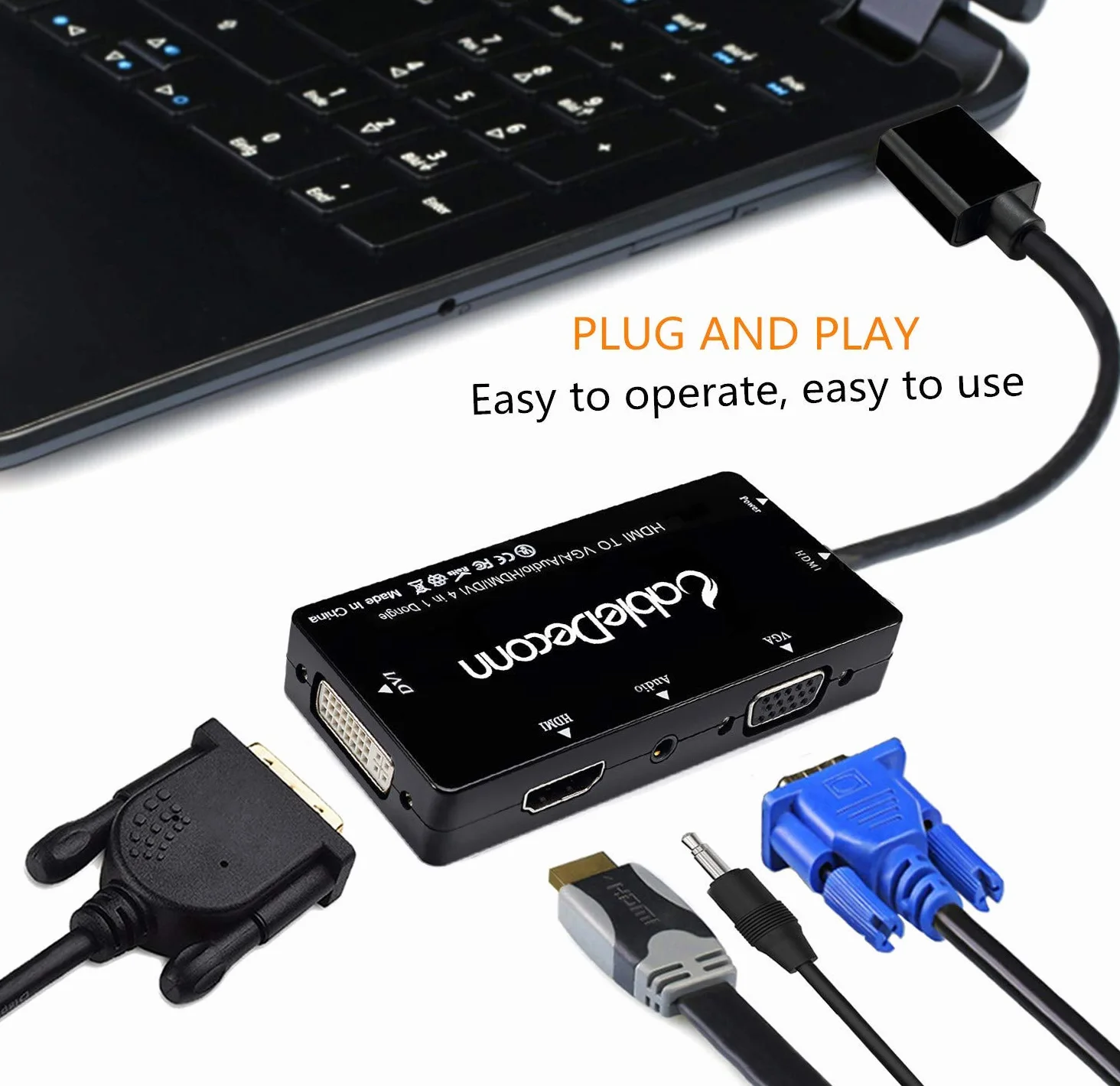 HDMI a VGA DVI HDMI con cavo adattatore da 3,5 mm micro USB per convertitore convertitore HDMI Computer laptop ecc Collegamento simultaneo