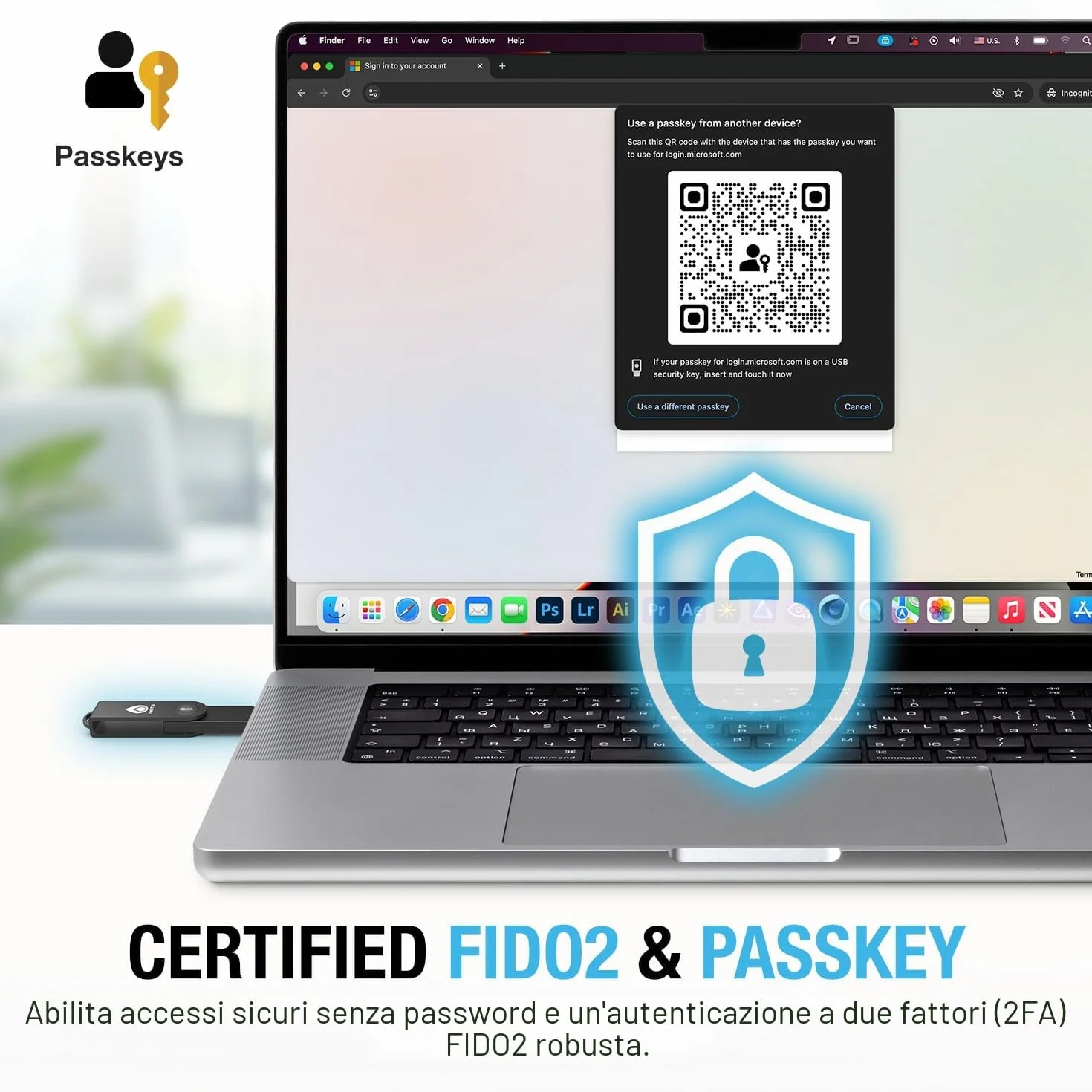 Thetis Pro-C FIDO2 Security Key Passkey Device con USB C e NFC, APP di autenticazione TOTP/HOTP, autenticazione a due fattori FIDO 2.0 2FA MFA, funziona con Windows/macOS/Linux/Gmail/Facebook/Dropbox