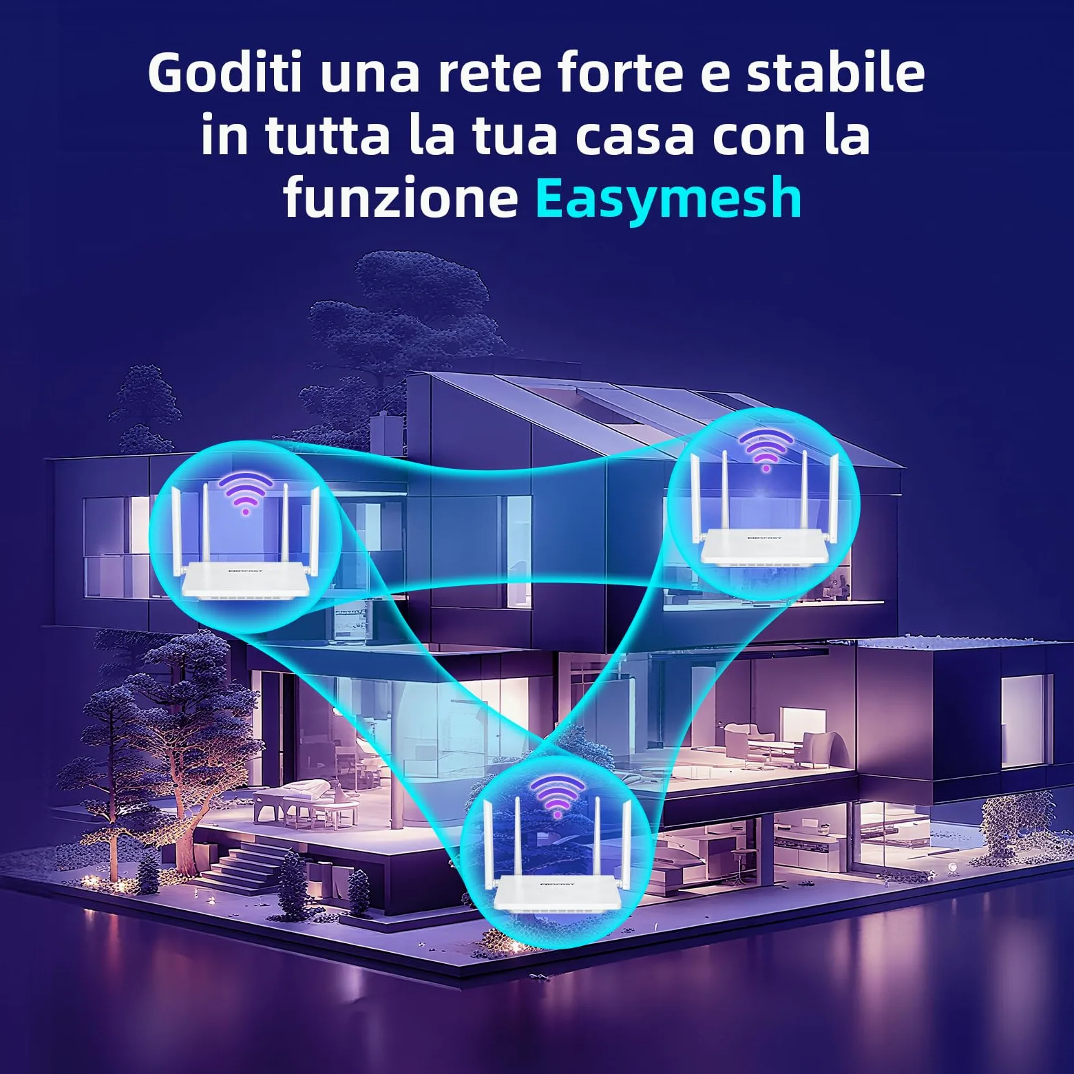 COMFAST Router WiFi 6 AX3000 Dual Band con 4 Antenne, 4 Porte Gigabit Ethernet, Supporto Mesh, MU-MIMO/OFDMA, Sicurezza WPA3, Risparmio Energetico TWT, IPv6, Spina UE per Casa con Indicatore Segnale