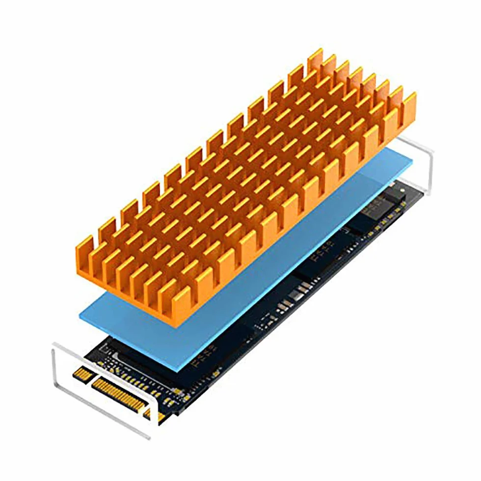 Alette di Raffreddamento in Alluminio per Alette di Raffreddamento M.2 SSD con Cuscinetto Termico in Silicone con foglio adesivo termoconduttivo per impedire la fuga CPU Circuito termica (2Pcs, oro)