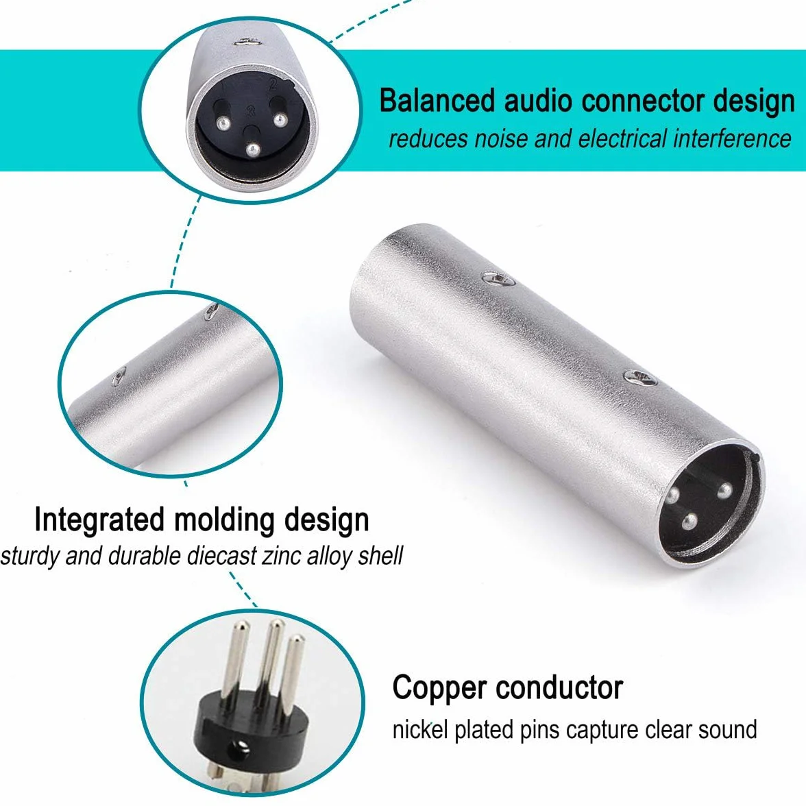 Greluma Adattatore XLR da Maschio a Maschio - 3 Pezzi Connettore a 3 Pin Compatibile con Microfono, Mixer