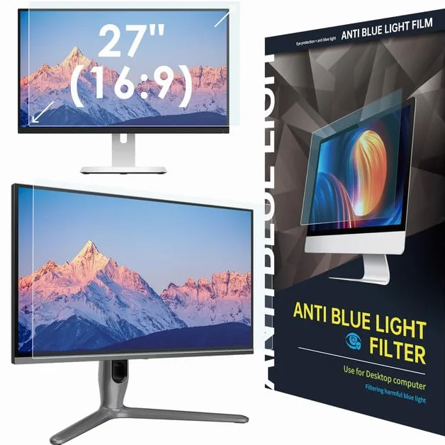 LAMA Pellicola protettiva anti-luce blu per monitor da 27 pollici, pellicola protettiva per display con blocco della luce blu, protezione per gli occhi, protezione antiriflesso 16:9 (598 x 337 mm)