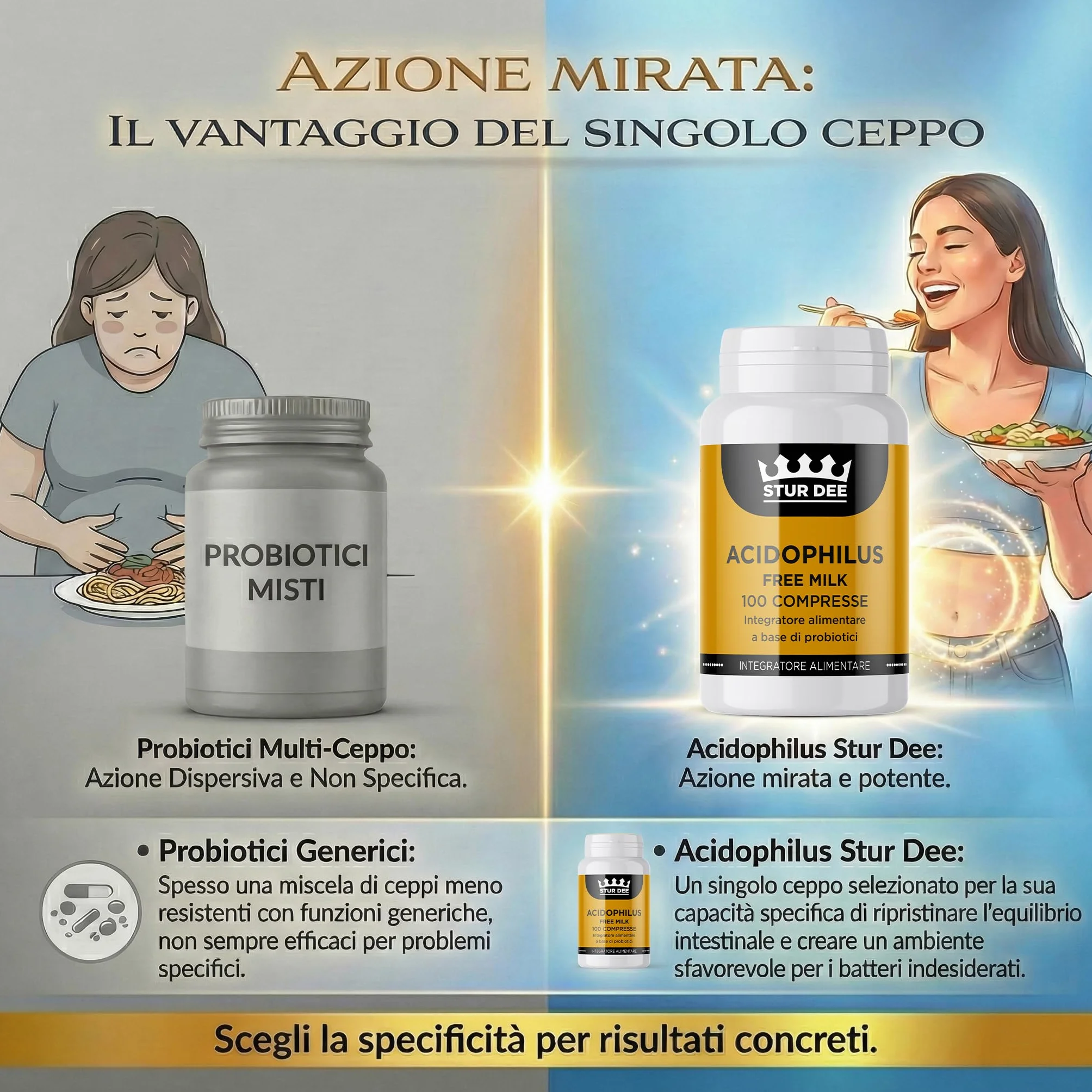 Acidophilus Probiotici Donna Lactobacillus Acidophilus Supporto Digestione Gonfiore Equilibrio Intestinale Benessere Intimo 100 Cps Made in Italy