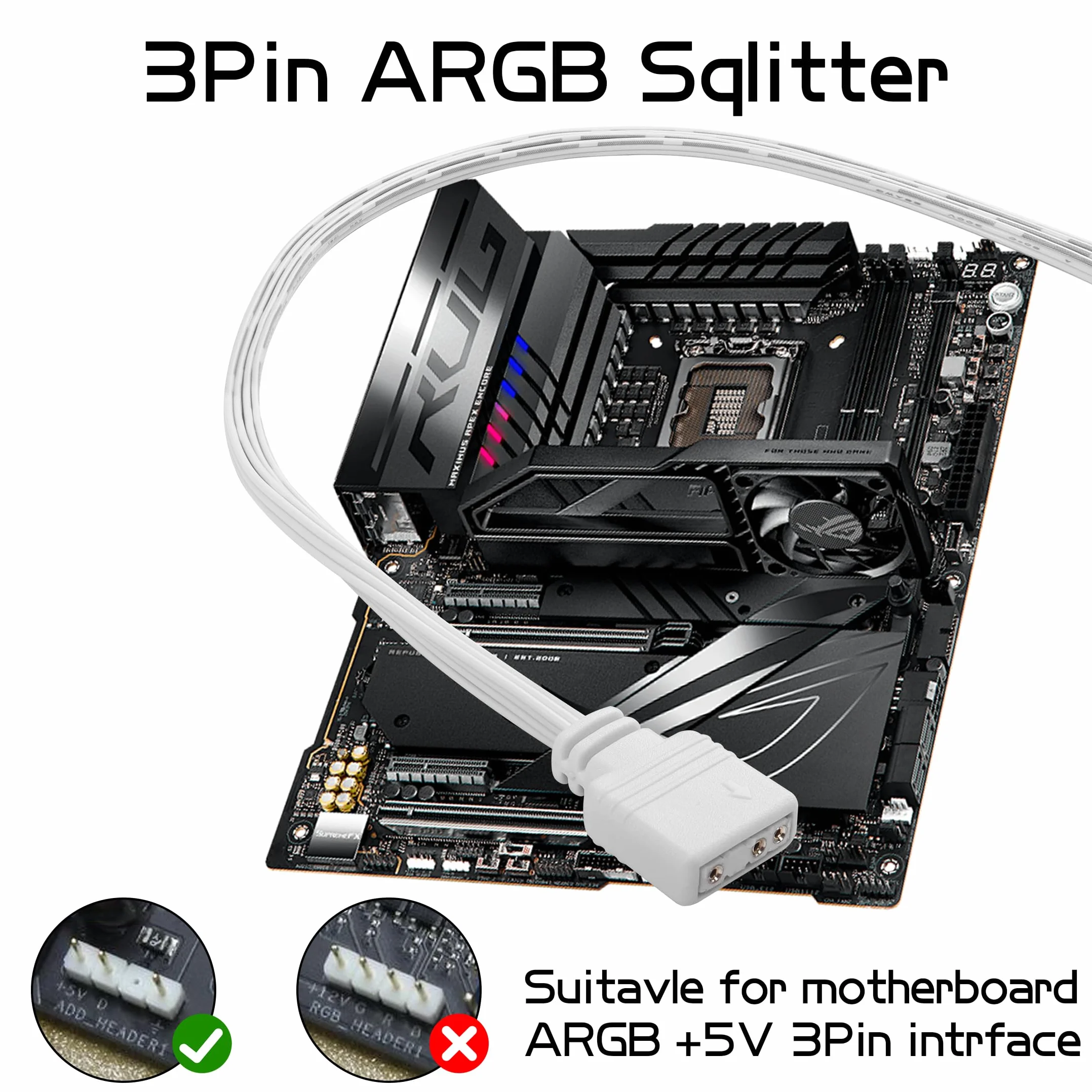 YAODHAOD Cavo Splitter ARGB, 5V 1 Femmina a 4 Maschio 3 Pin Indirizzabile RGB Cavo di Prolunga per Chassis del Computer, Raffreddamento CPU e Ventola da 5V (Da 1 a 4, 3 Pin, Bianco)