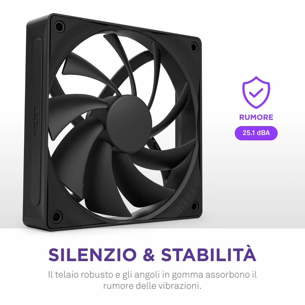 NZXT F120Q | Ventola silenziosa 120mm | Aspirazione o scarico | Telaio smussato e flusso concentrato | Cuscinetti fluid. | Rumore ridotto | Controllo PWM | Nero