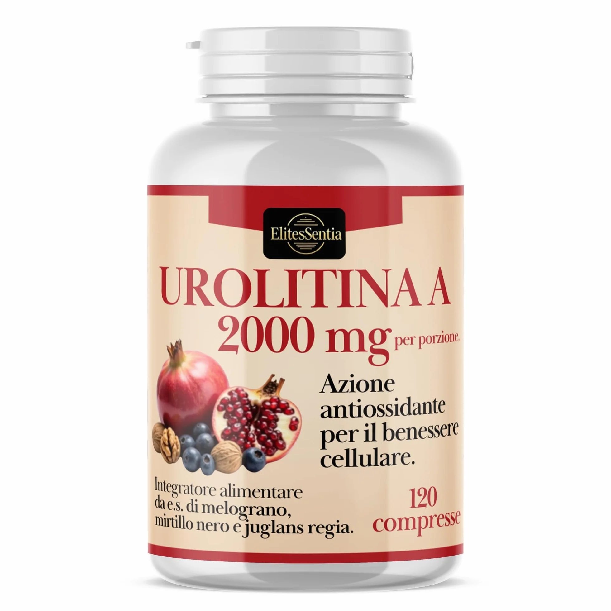ElitesSentia Urolitina A Integratore 120 Compresse 2000 mg Melograno Juglans Regia Mirtillo Nero