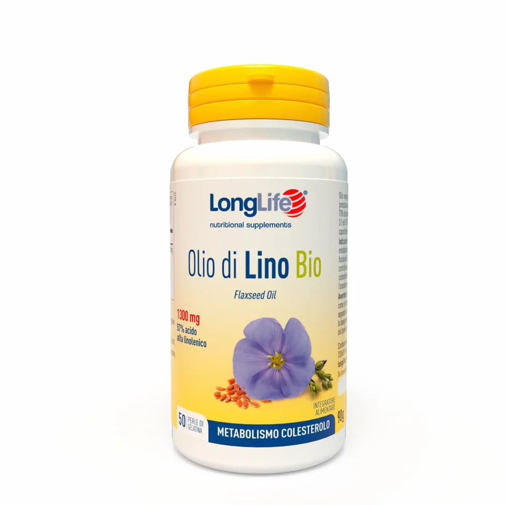 LongLife Olio di Lino Bio 57% acido alfa-linolenico 50 perle Supporto metabolismo lipidico Senza glutine