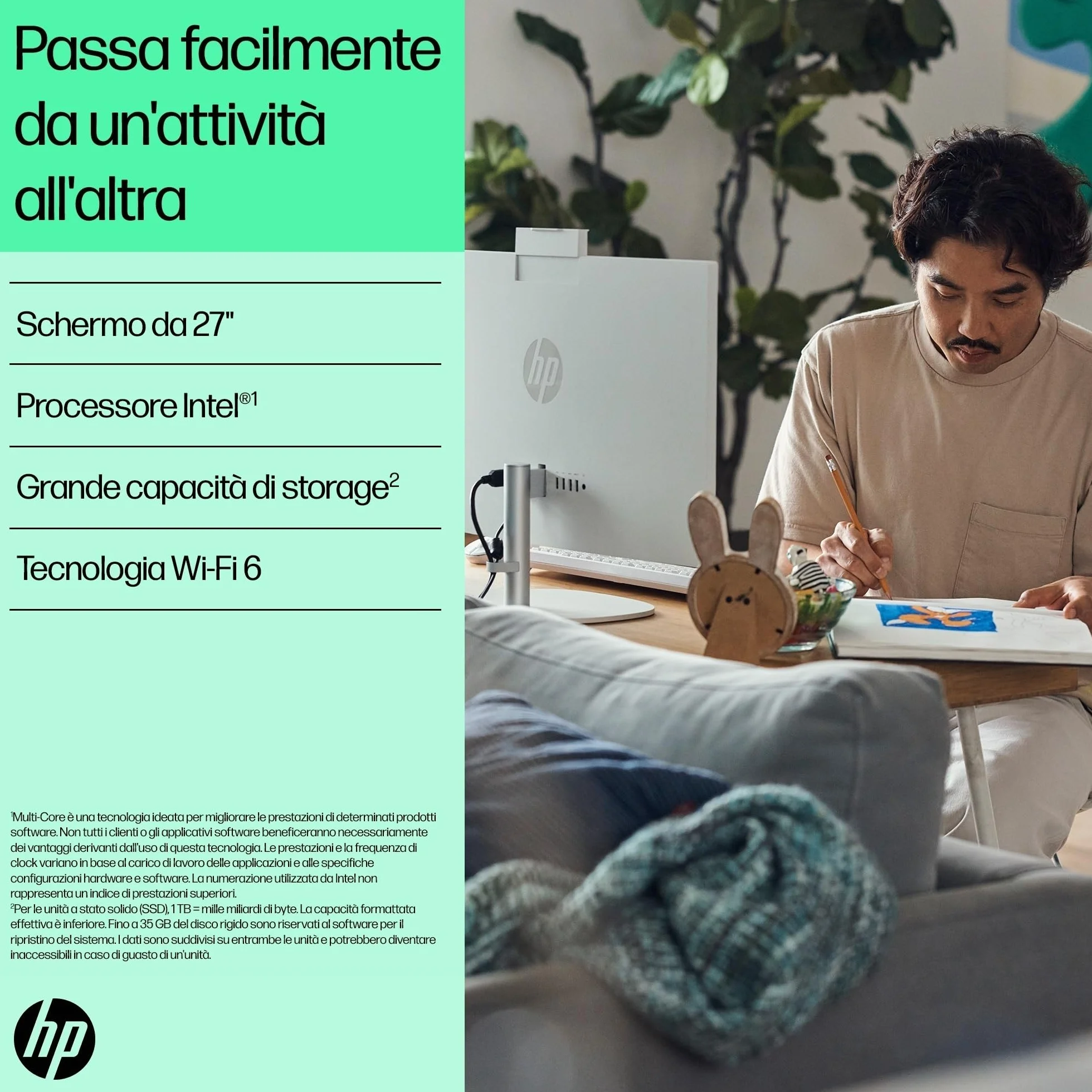 HP 27-cr1003sl All-in-One PC 27" IPS FHD Non Touch Intel Core Ultra 7 155H 16GB RAM 1TB SSD Windows 11 Desktop Bianco
