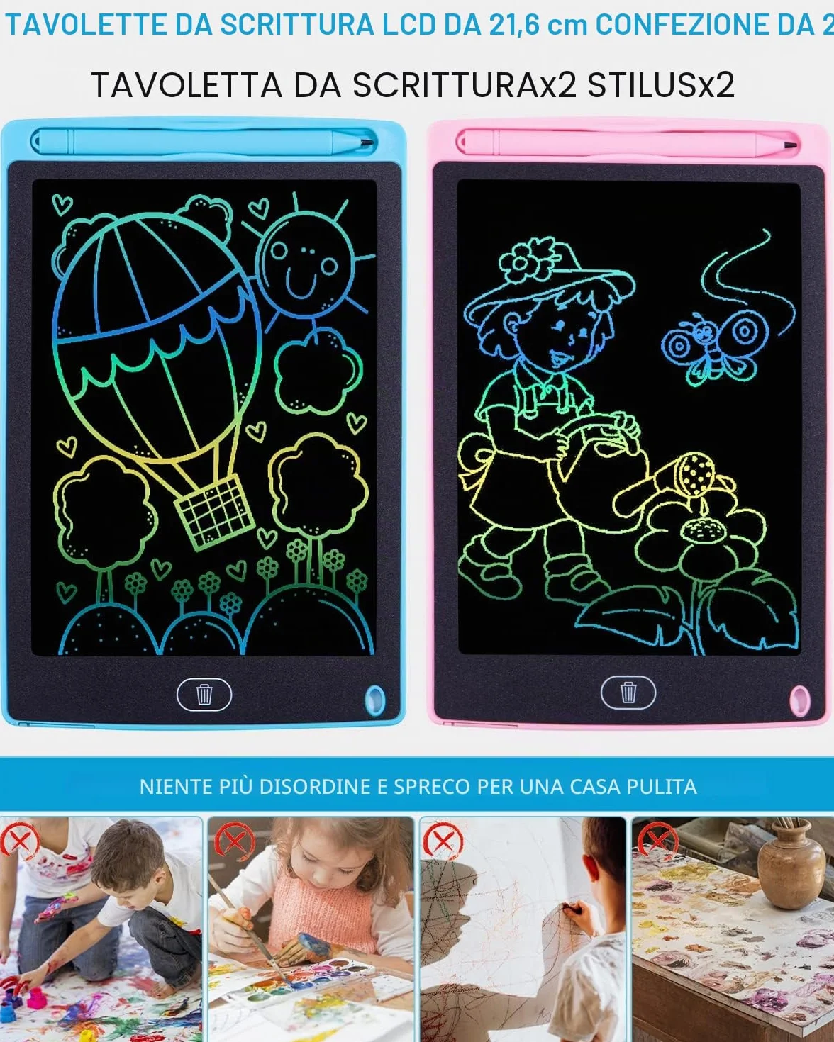 Tavoletta Grafica Bambini LCD 8,5 Pollici Display Colorato Cancellabile con Pulsante Elimina e Blocco