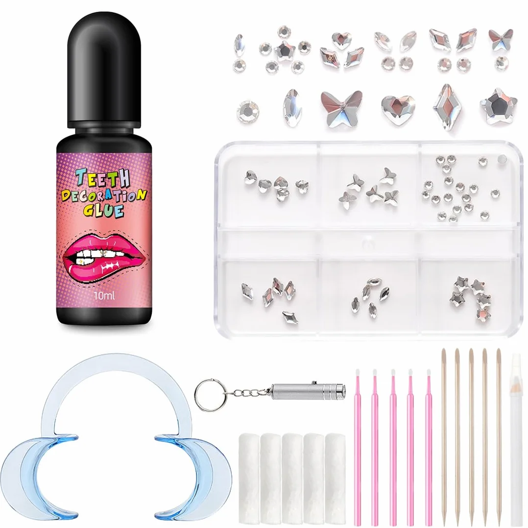 Brillantini per Denti 48 Pezzi Set Gemme Dentali Tooth Gems Grillz Strass Accessori