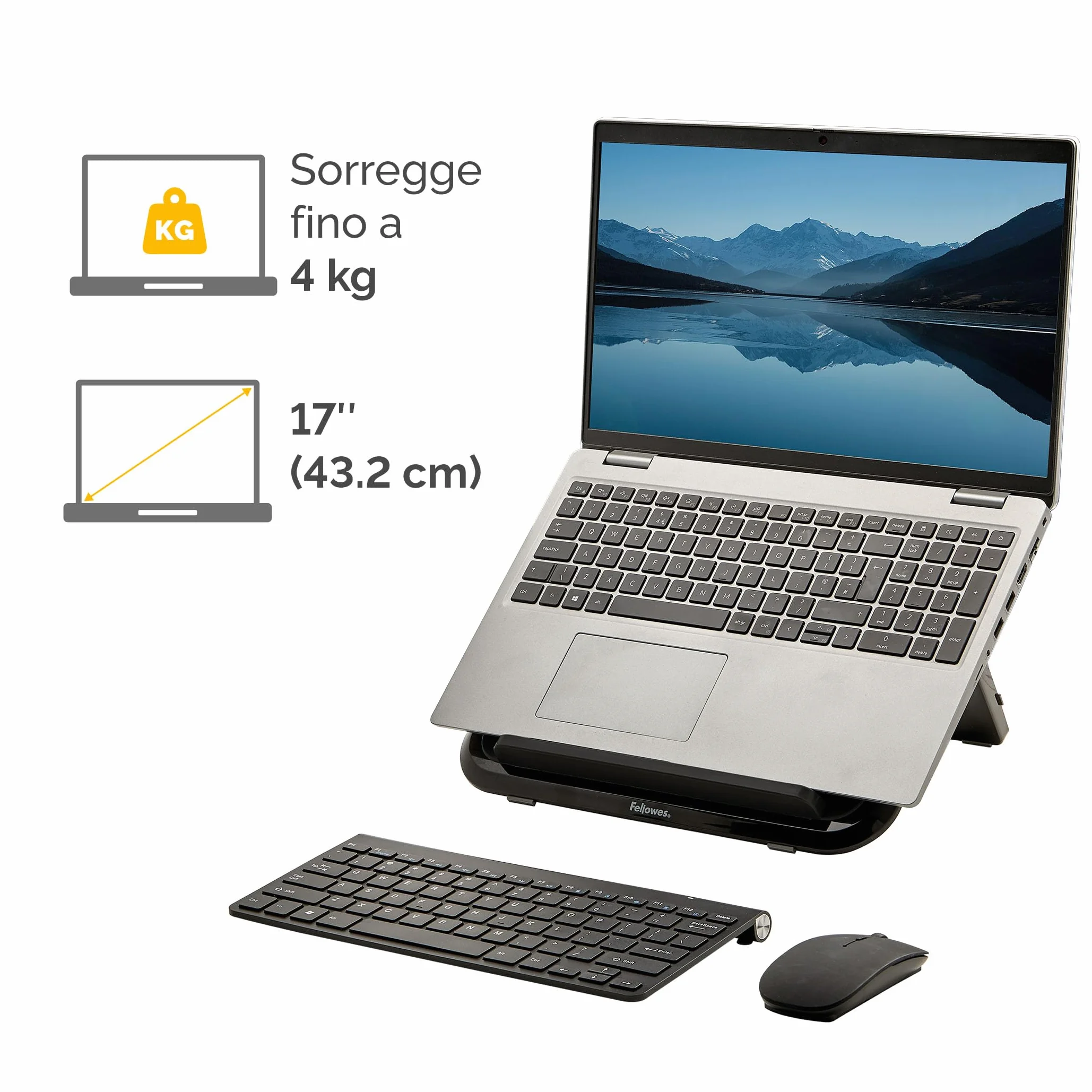 Fellowes Supporto Laptop Everyday – Nero – Portatile, ergonomico, con 7 altezze regolabili – Per casa, ufficio e lavoro ibrido – Fino a 17", max 4 kg