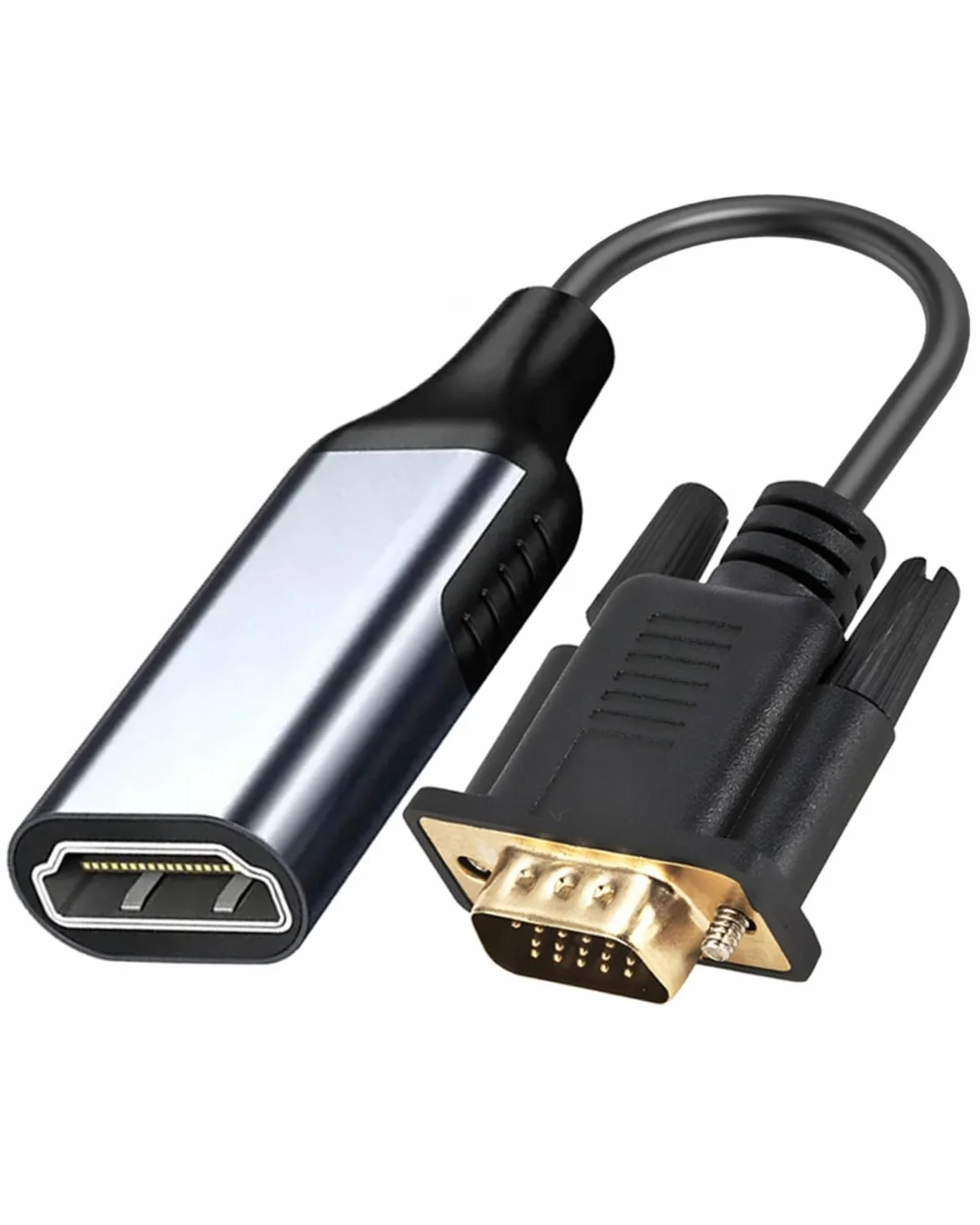 Co2 Adattatore VGA D-SUB a HDMI 2K/60Hz, Full HD 1080p, Plug & Play, placcato oro, cavo unidirezionale, convertitore, compatibile con monitor, proiettori, laptop, alluminio grigio spazio (2K)