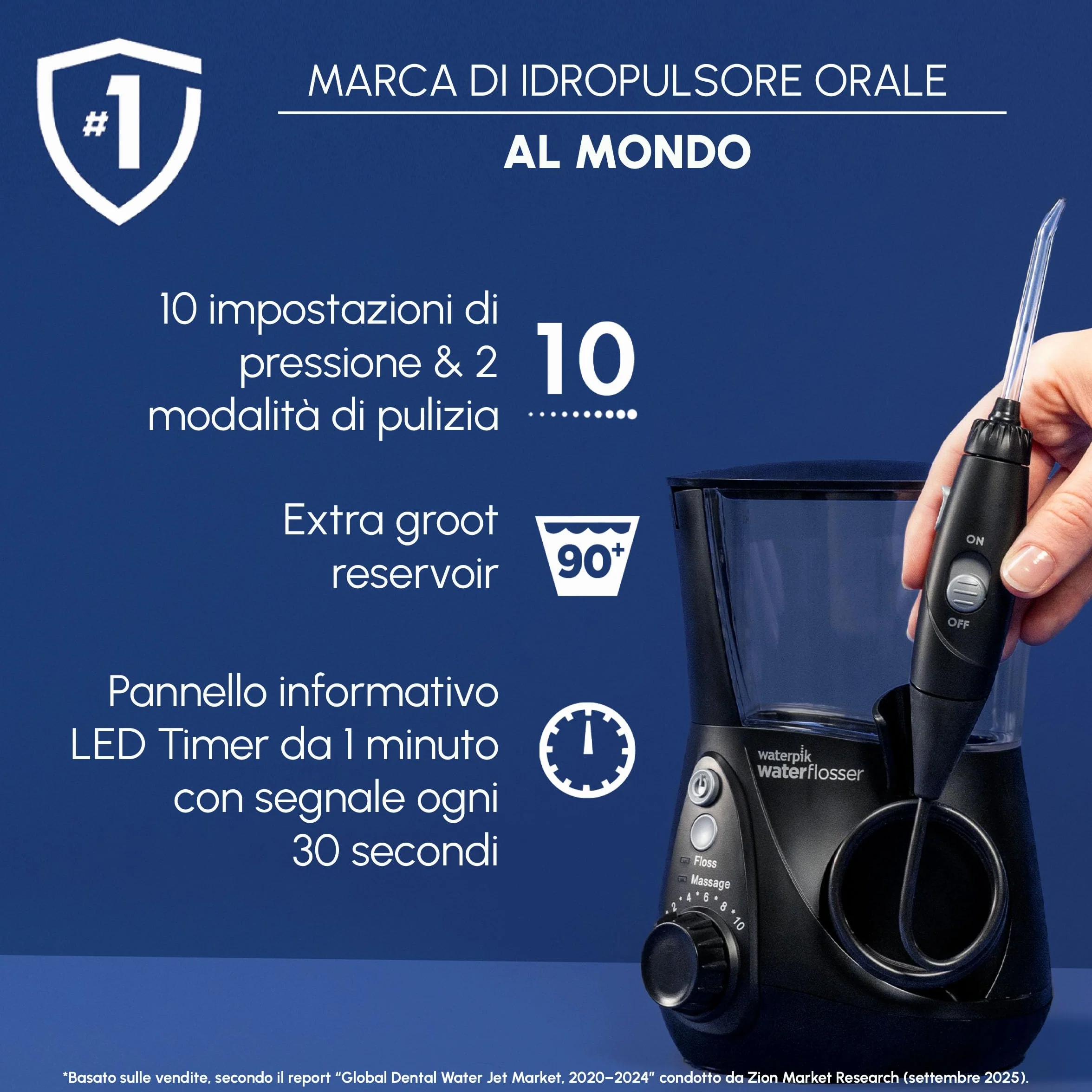 Waterpik Idropulsore Dentale Ultra Professional WP-662EU, 6 Testine, 10 Impostazioni, Nero